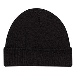AJM Acrylic Cuff Toque in black, featuring a classic knit beanie style with a folded cuff.