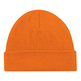 AJM Acrylic Cuff Toque in fluorescent orange against a white background.