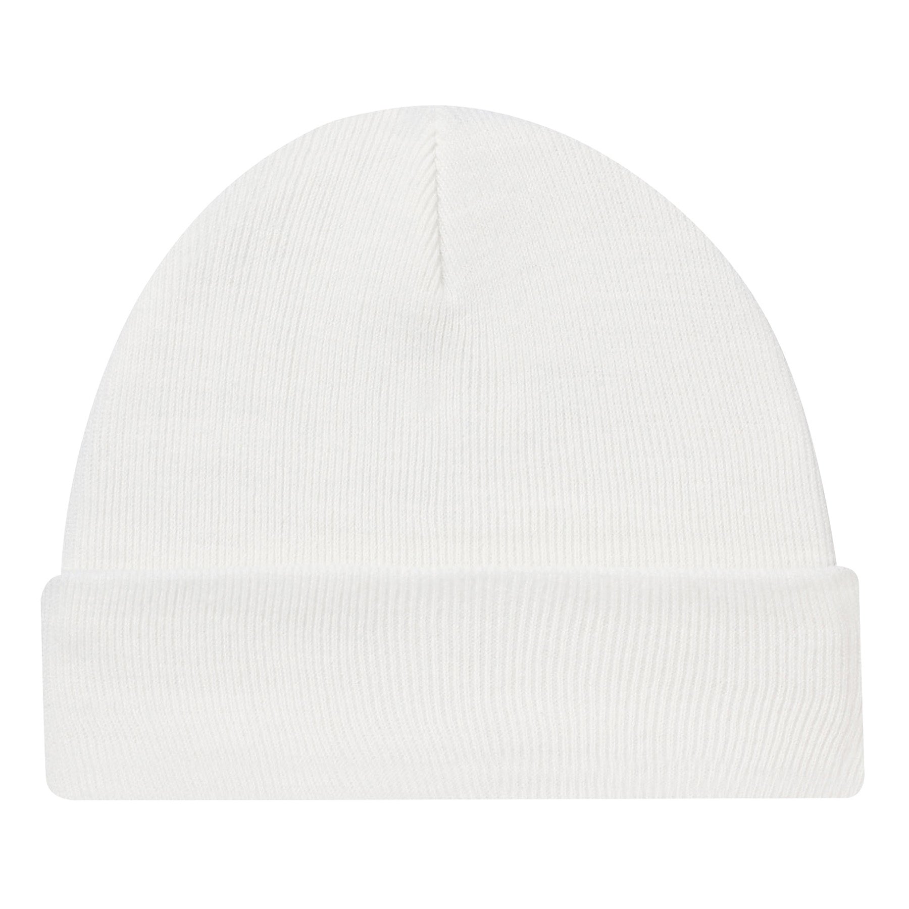 White AJM Acrylic Cuff Toque beanie hat isolated on a white background.
