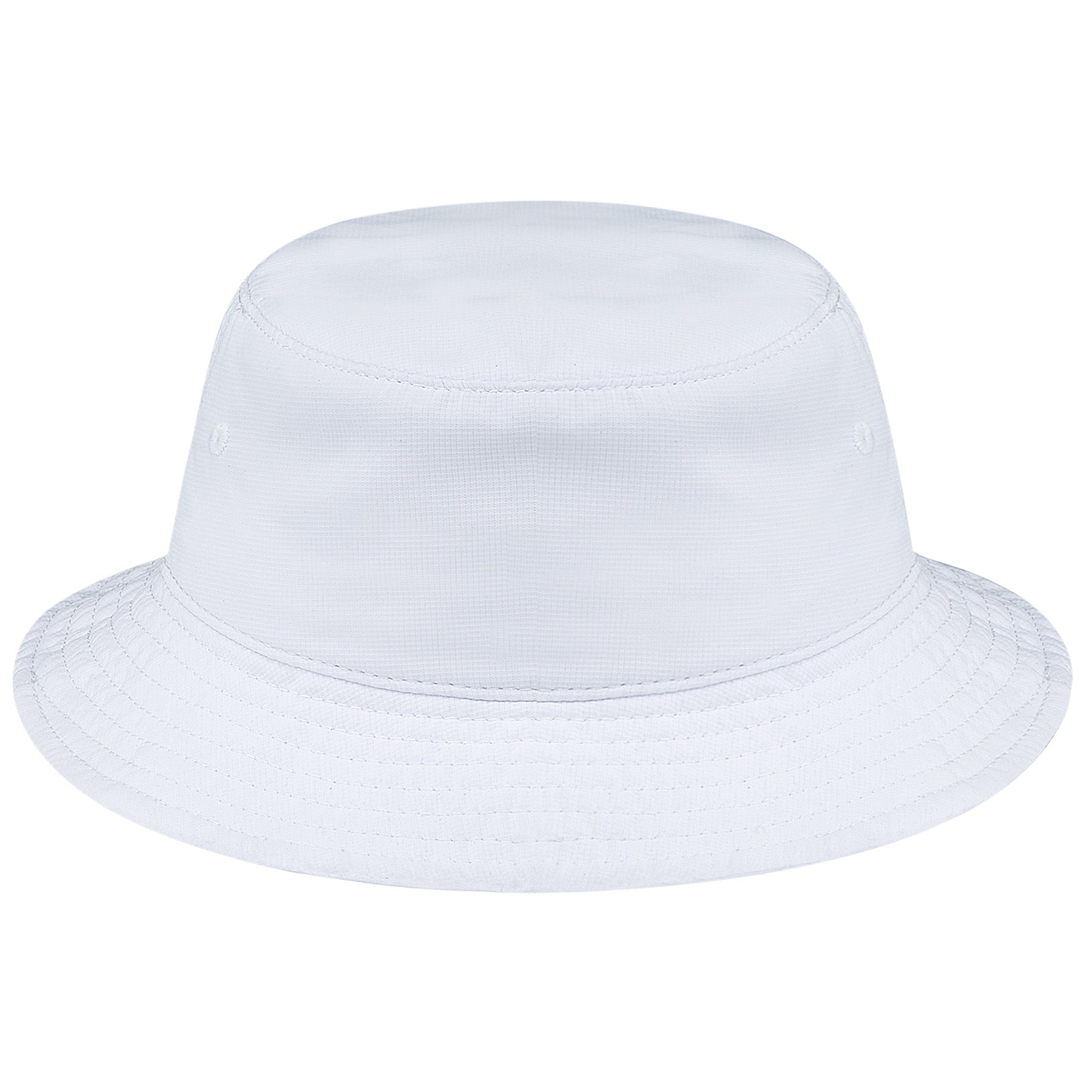 White AJM Polyester Pearl Nylon bucket hat with a fitted, classic style.