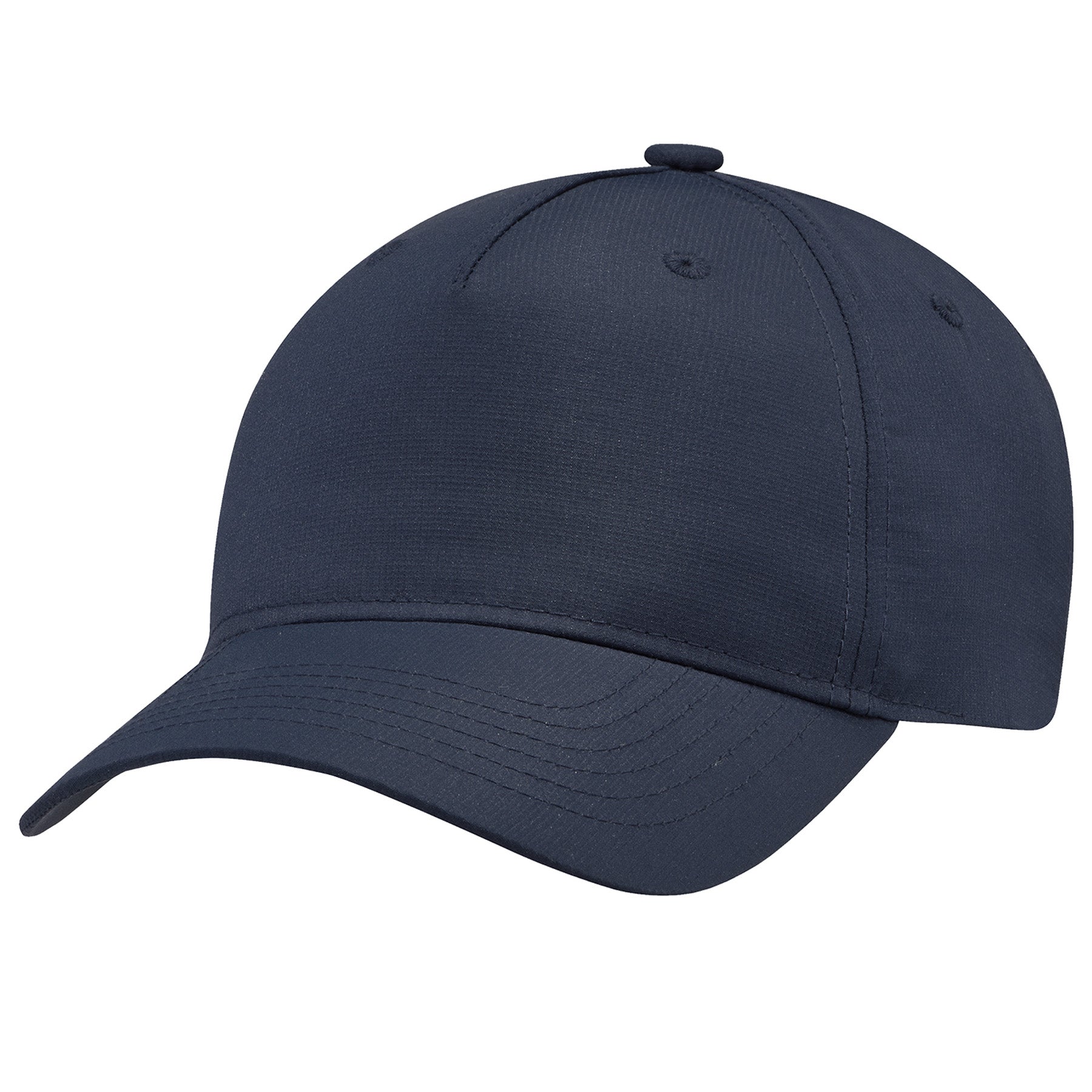 Navy women's 5 panel constructed cap made of polycotton and polyester mesh.
