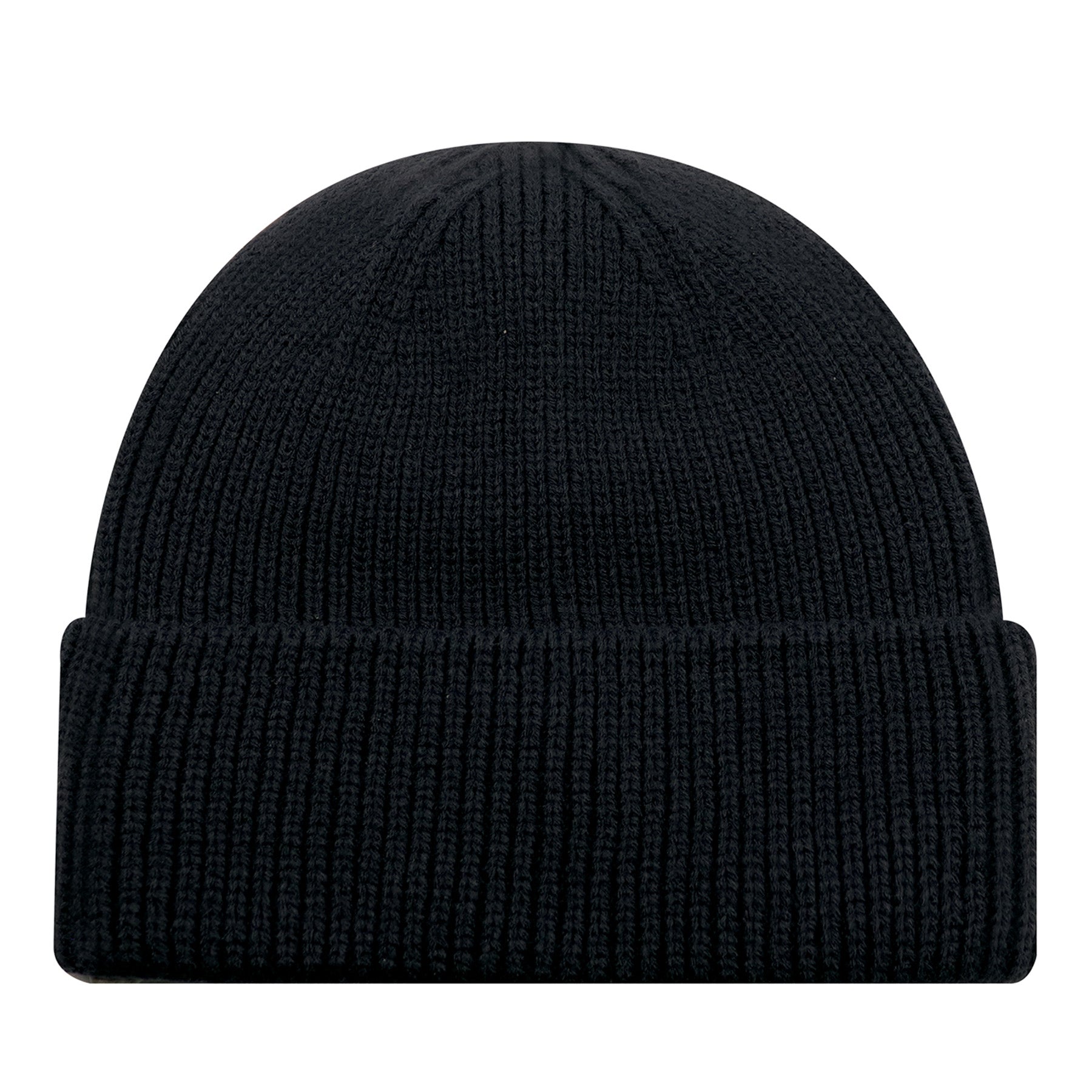 AJM black acrylic cuff toque with flat seams.