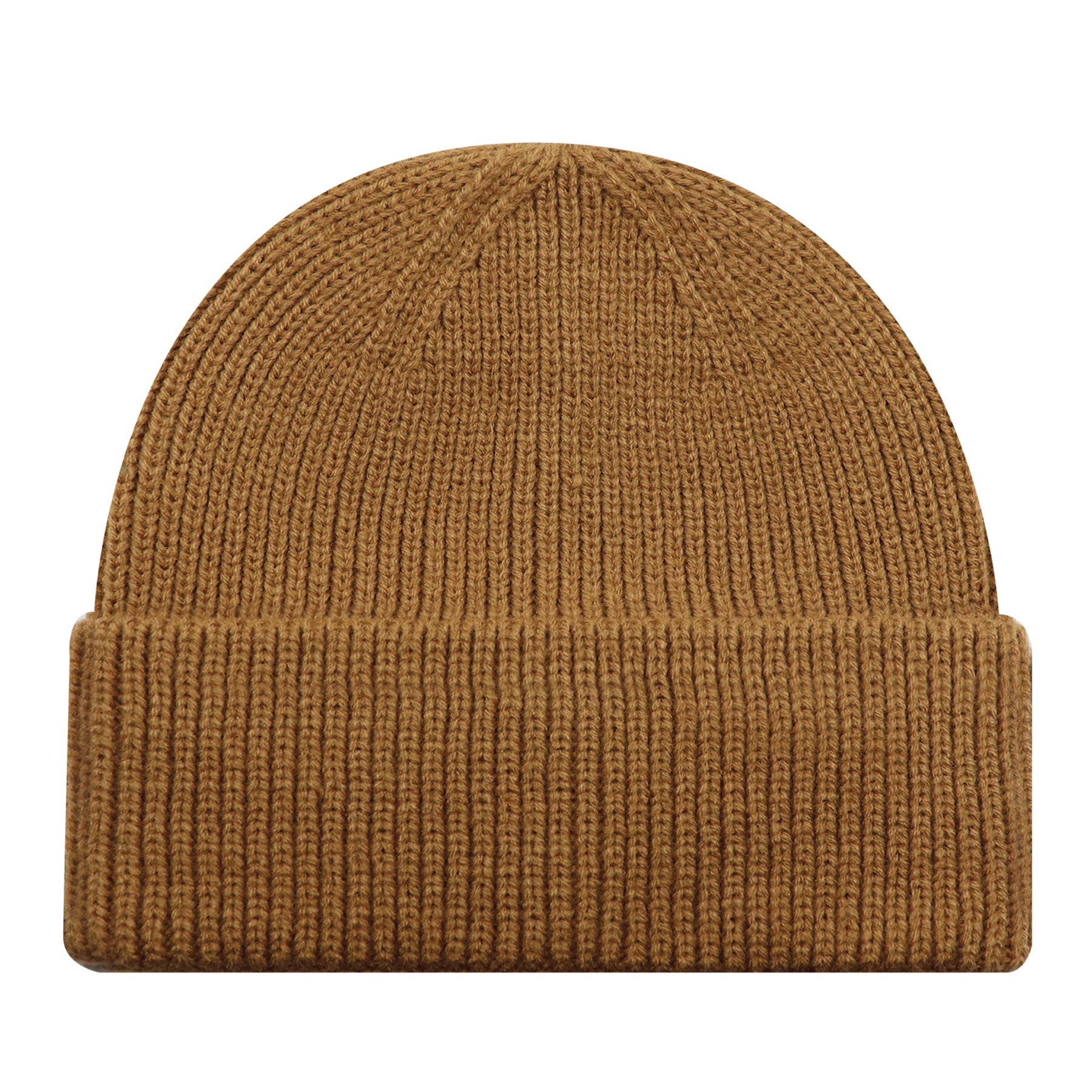 AJM Acrylic Cuff Toque in Duck Brown featuring a classic ribbed knit design and flat seams.