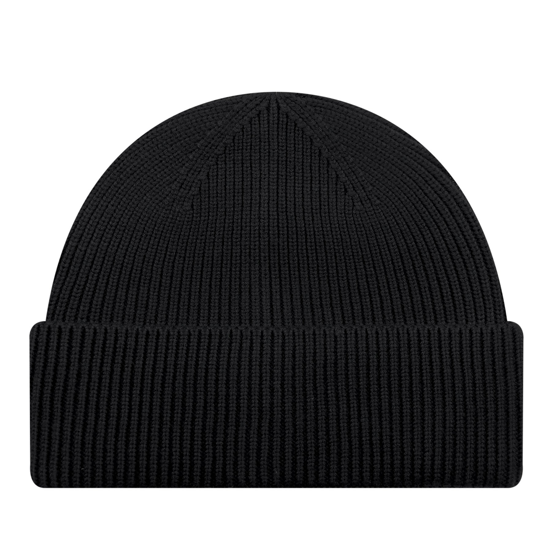 AJM Premium Tri-Blend cuff toque in black with flat seams.
