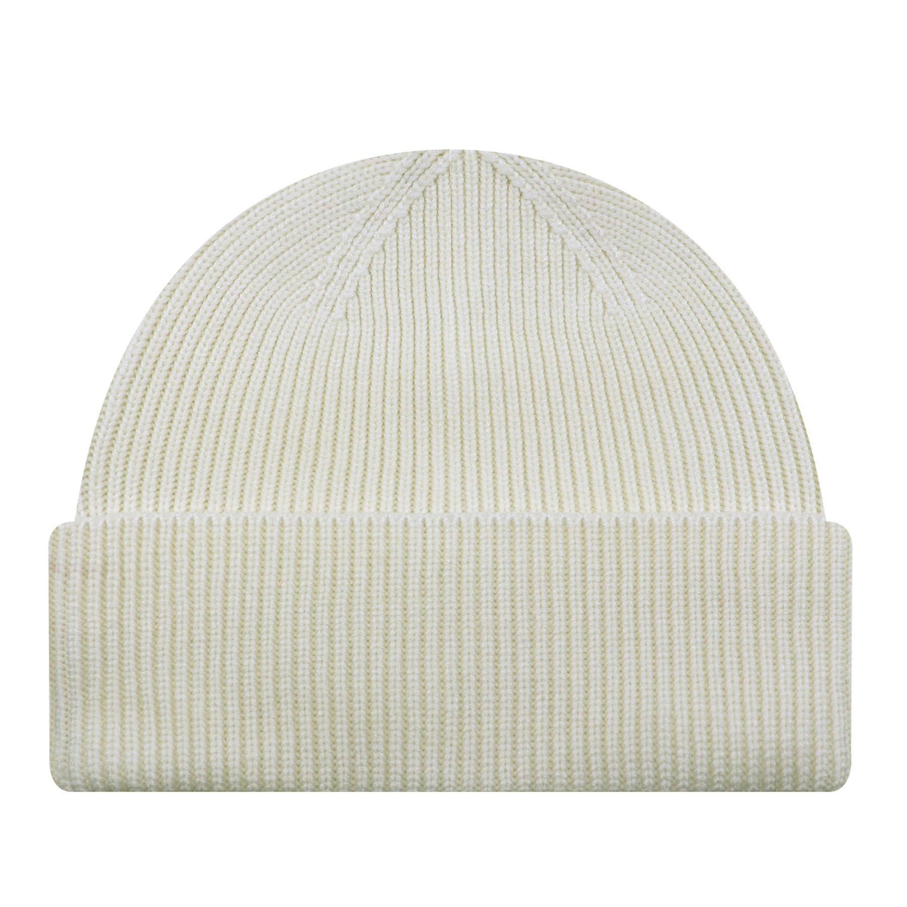 AJM Premium Tri-Blend ivory cuff toque featuring a ribbed knit texture and flat seams.