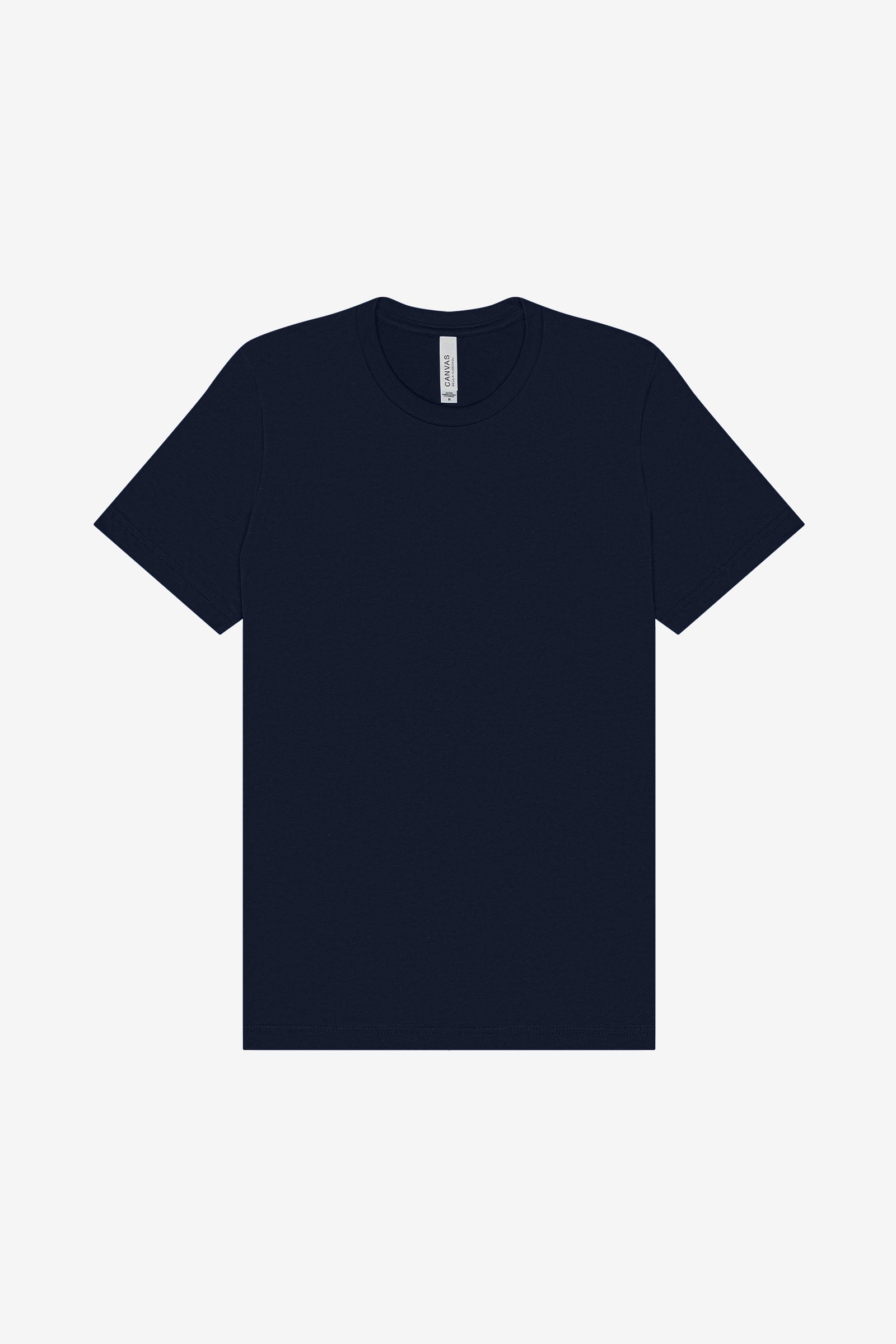Bella+Canvas Unisex Jersey Short Sleeve Tee in navy, presented as a standard, solid-colored crewneck t-shirt.