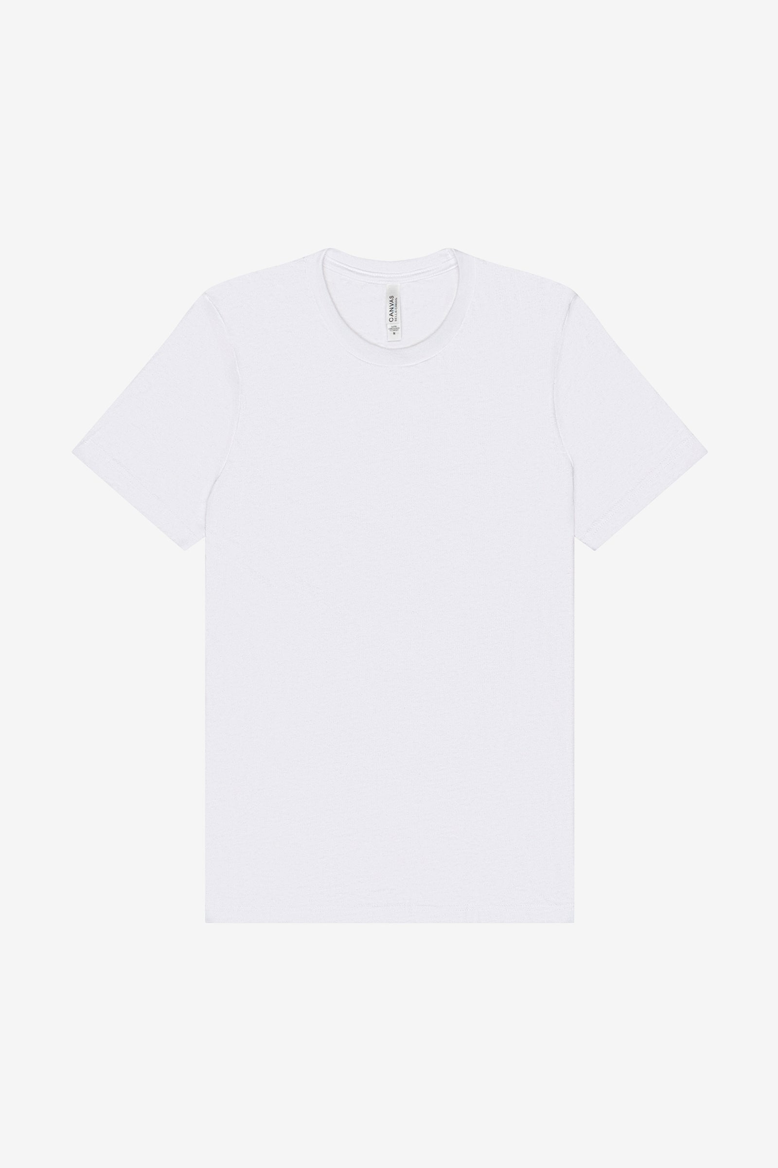 Bella+Canvas Unisex Jersey Short Sleeve Tee in white, front view of a basic crew neck t-shirt.