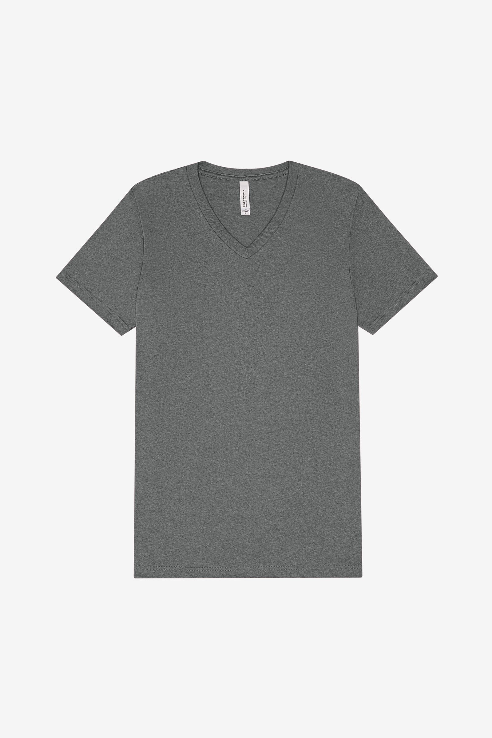 Bella+Canvas Unisex Heather CVC Short Sleeve V-Neck Tee in Deep Heather.