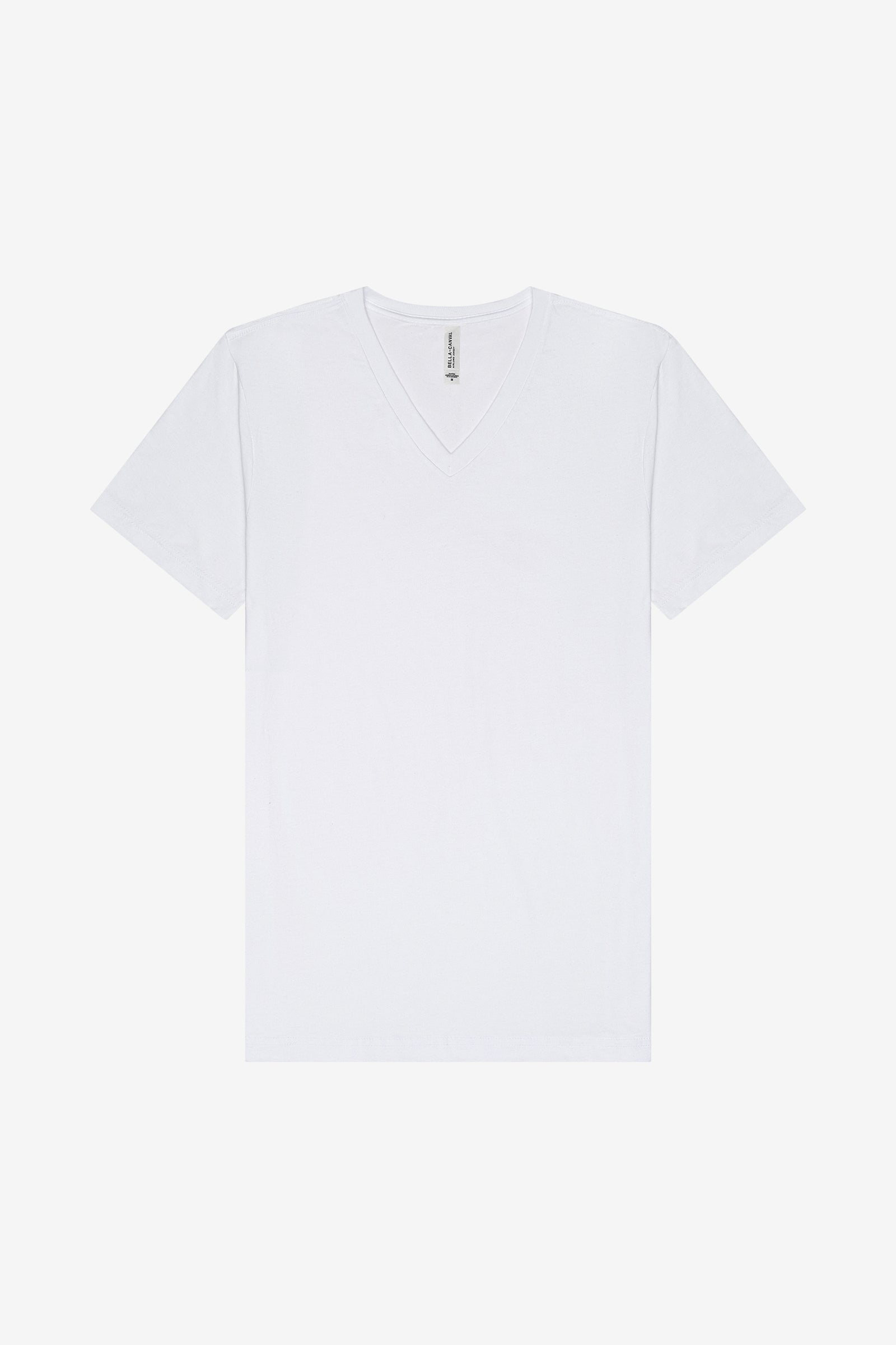Bella+Canvas Unisex Jersey Short Sleeve V-Neck Tee in white, front view.