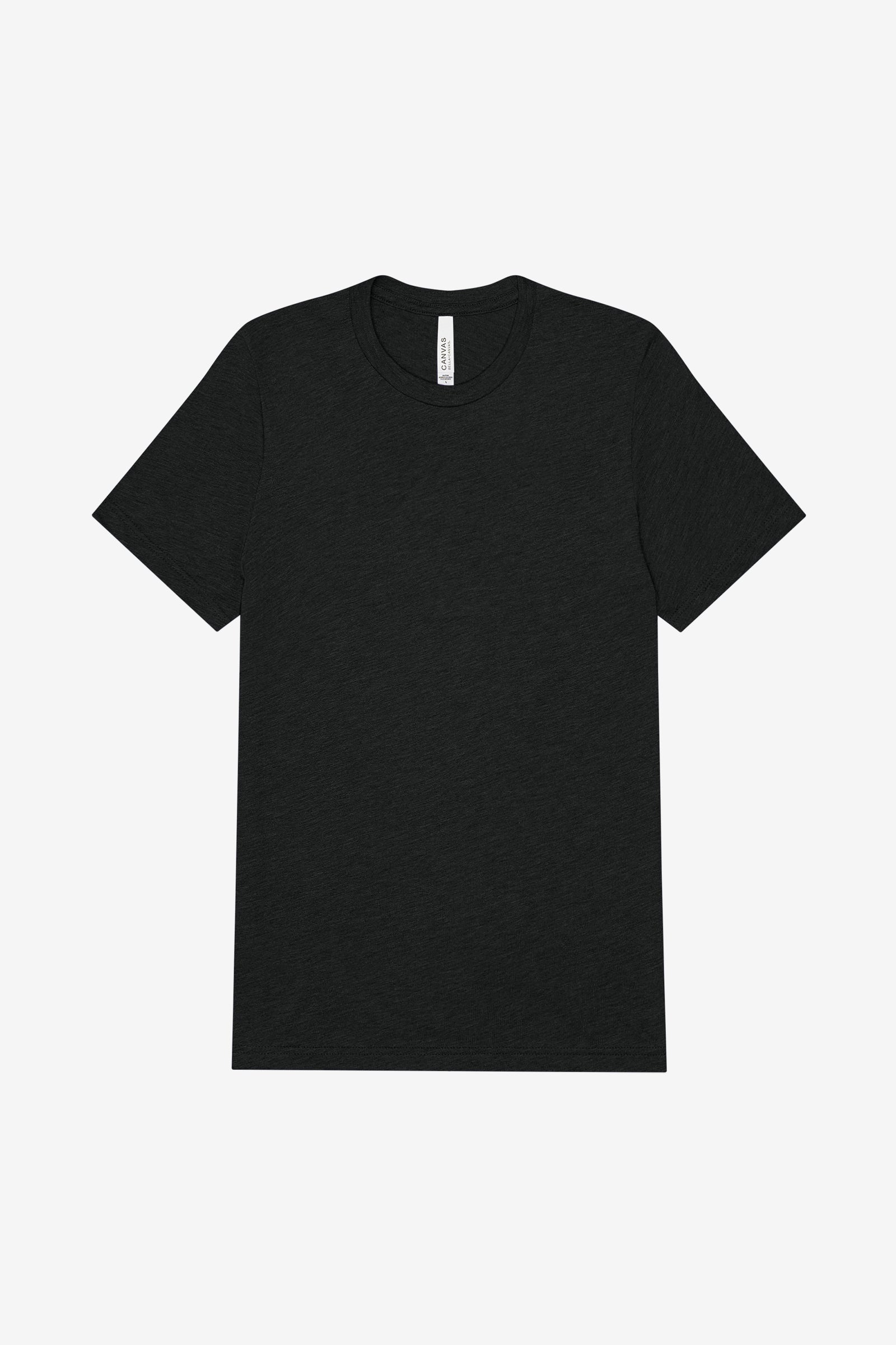 Bella+Canvas Unisex Triblend Short Sleeve Tee in Charcoal Black Triblend against a plain white background.