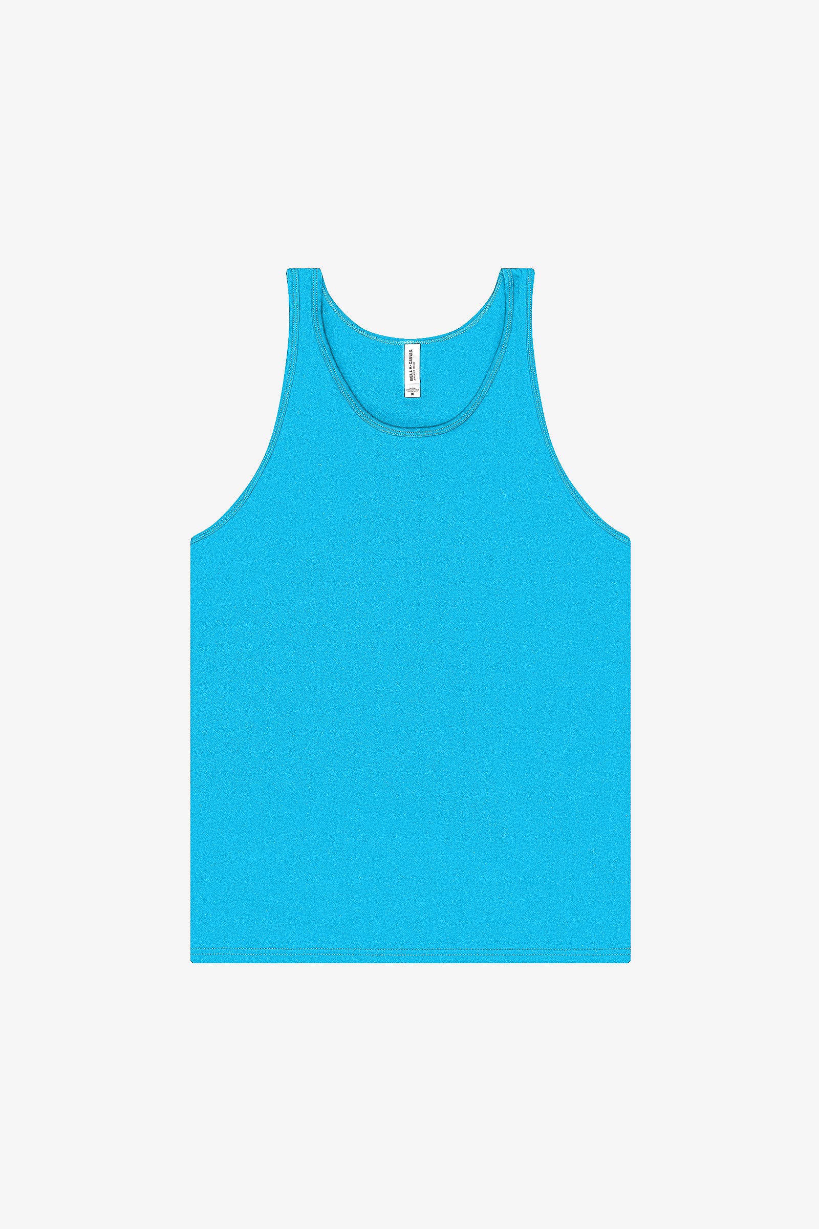 Bella+Canvas Unisex Heather CVC tank top in neon blue isolated on a white background.