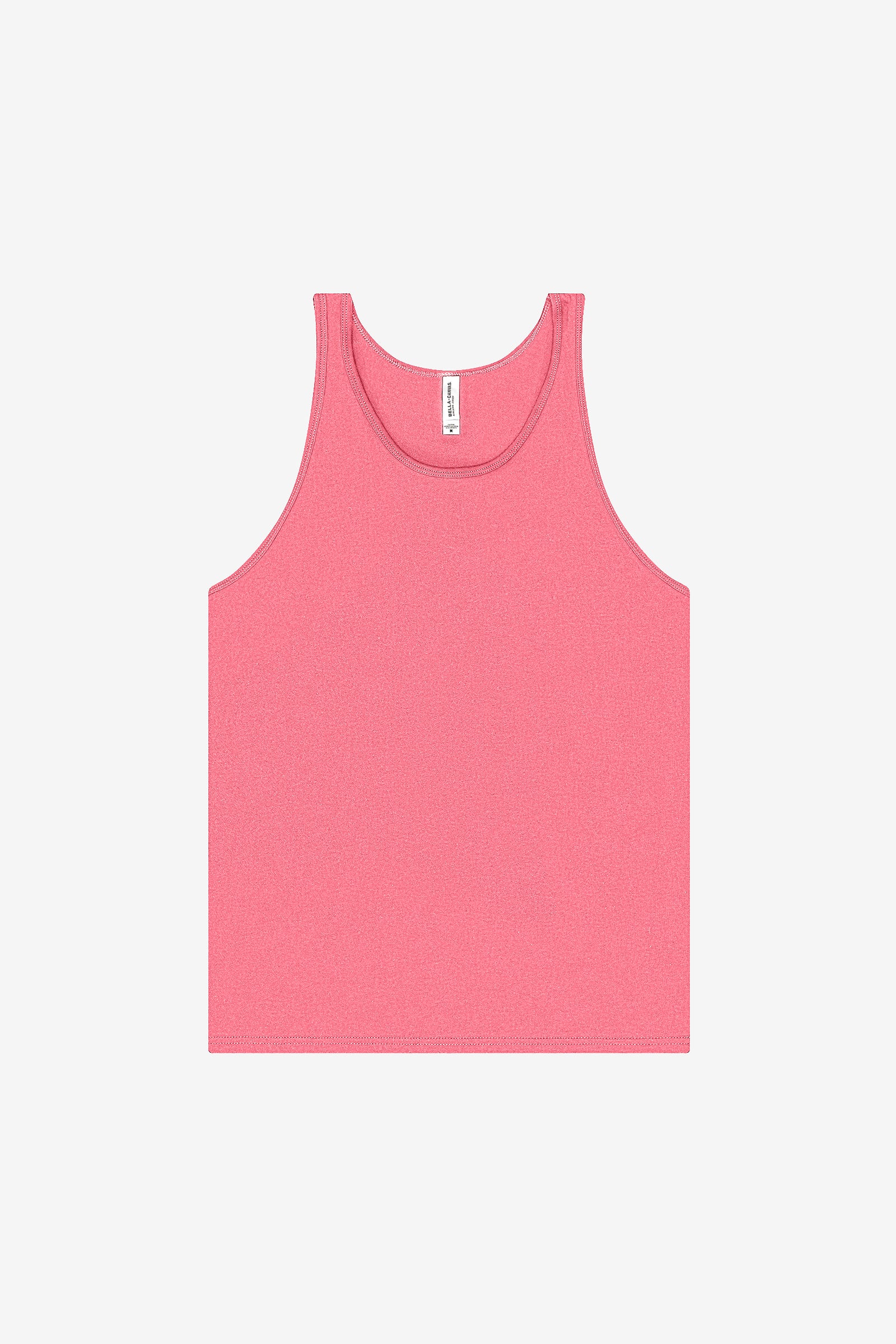 Bella+Canvas Unisex Heather CVC Tank in neon pink, displayed as a sleeveless blank shirt on a white background.