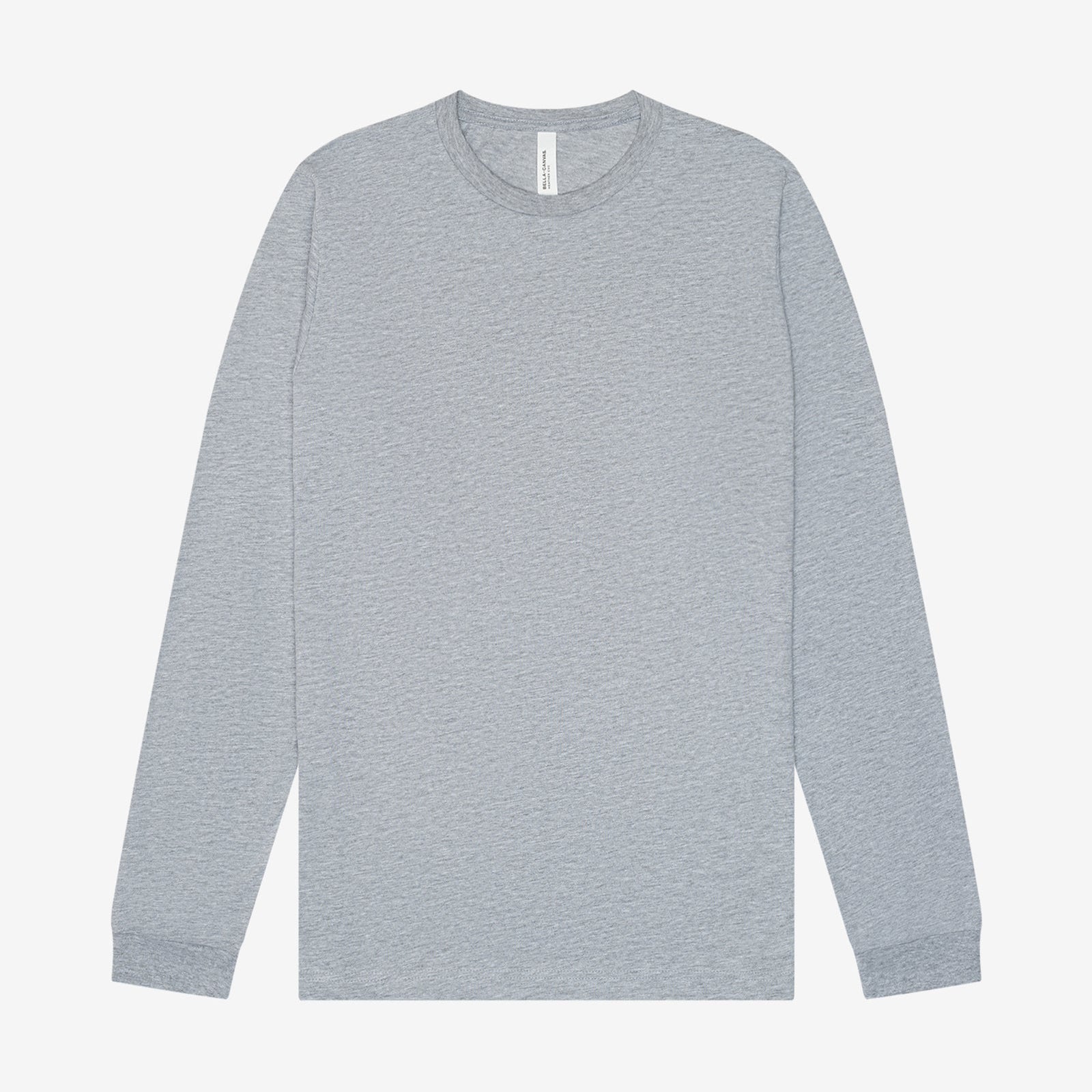 Bella+Canvas Unisex Heather CVC Long Sleeve Tee in Athletic Heather, viewed from the front.