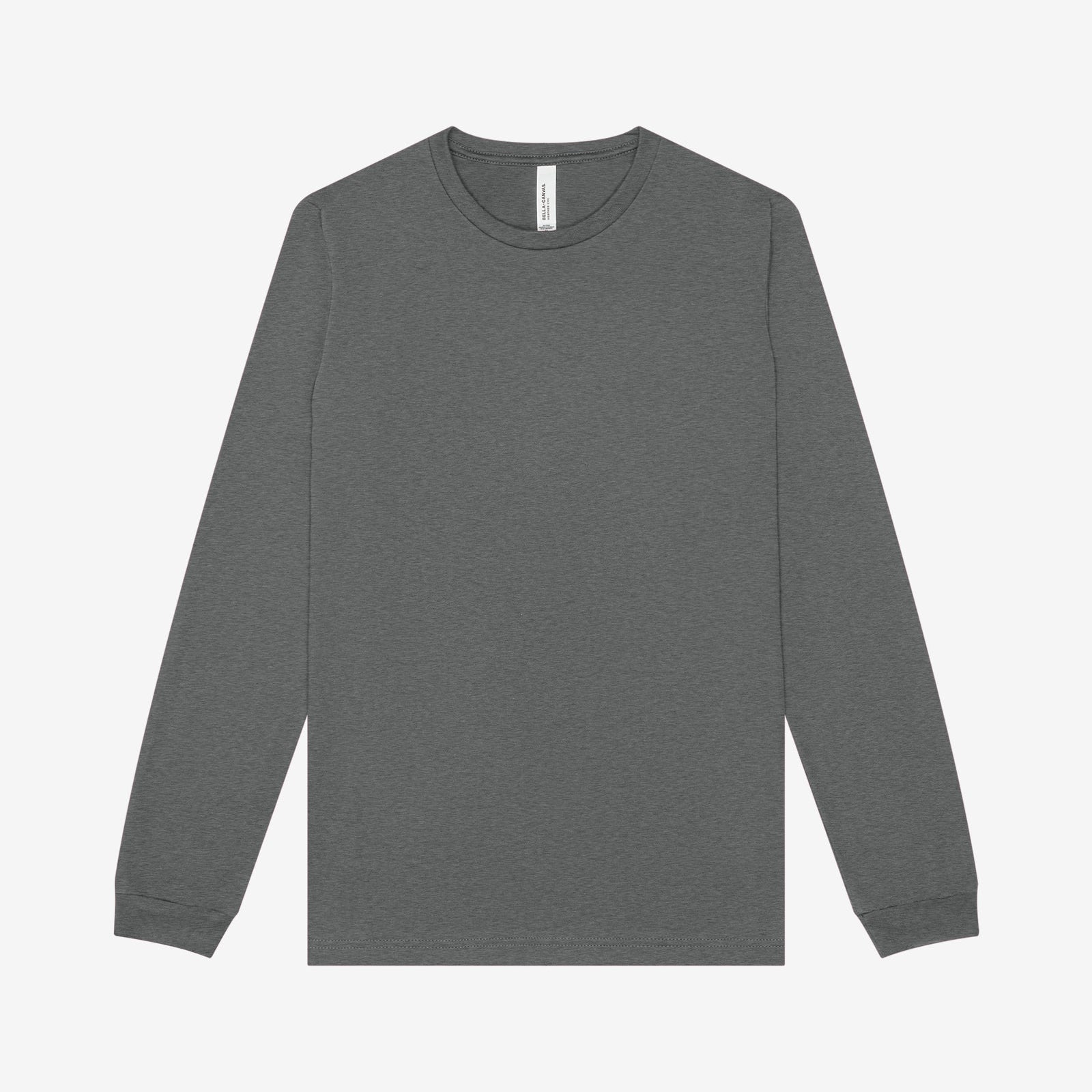 Bella+Canvas Unisex Heather CVC Long Sleeve Tee in Deep Heather shown flat against a white background.