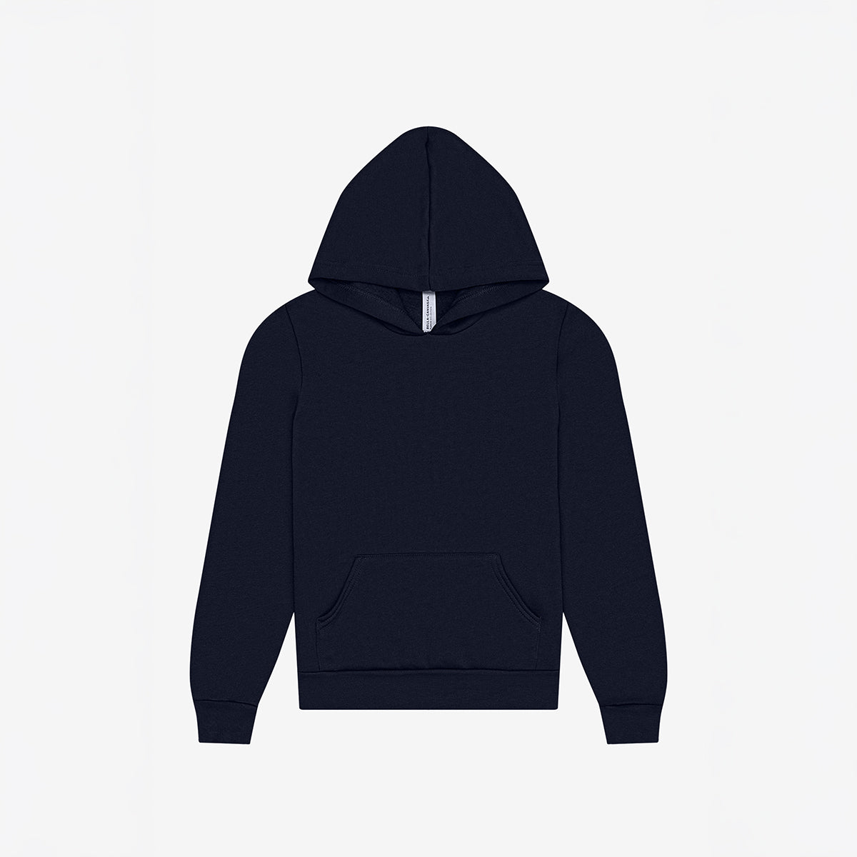 Bella+Canvas Youth Poly-Cotton Fleece Pullover Hoodie in navy on a white background.