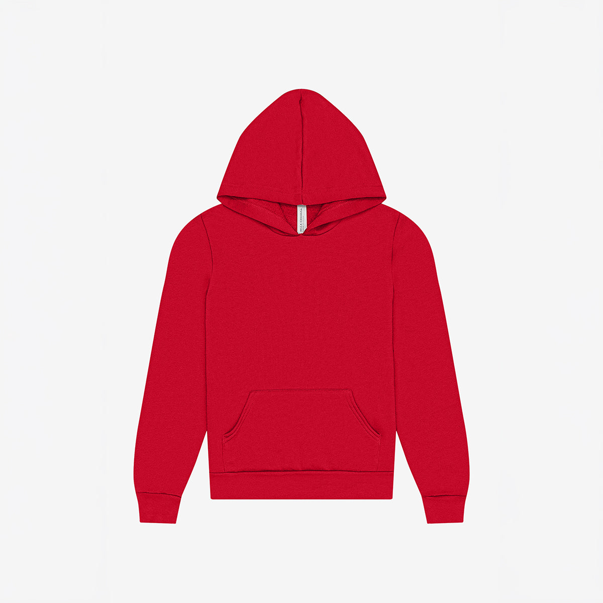 Bella+Canvas Youth Poly-Cotton Fleece Pullover Hoodie in red.