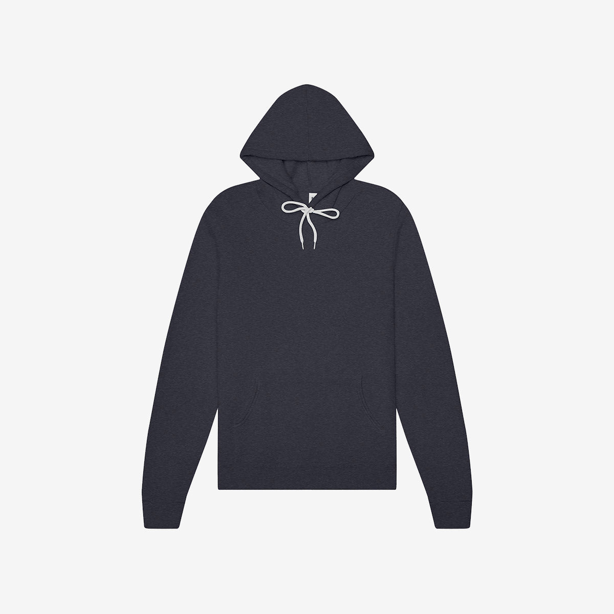 Bella+Canvas Unisex Poly-Cotton Fleece Pullover Hoodie in heather navy with a drawstring hood and front kangaroo pocket.