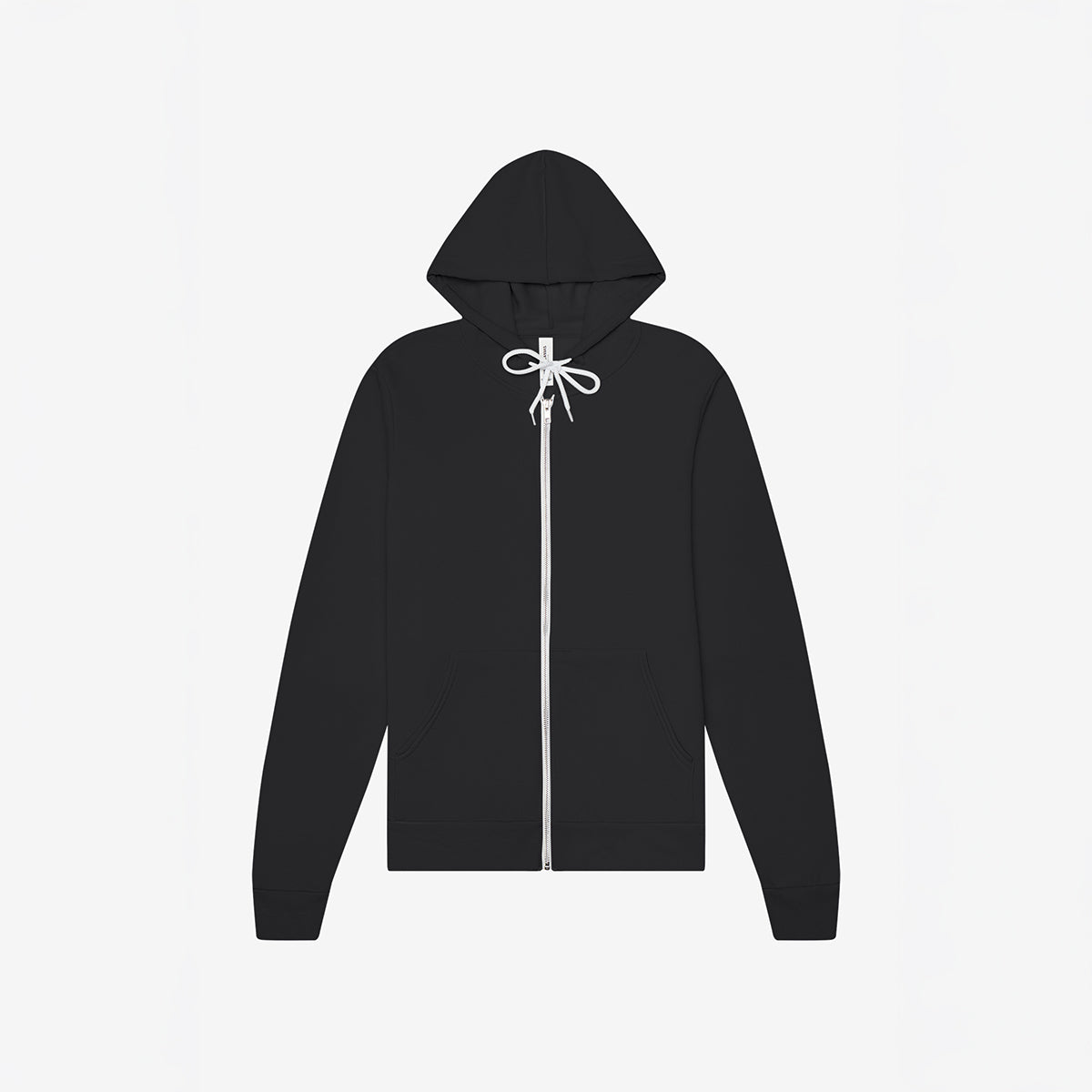 Bella+Canvas Unisex Poly-Cotton Fleece Full-Zip Hoodie in dark grey featuring a front zipper and white drawstrings.