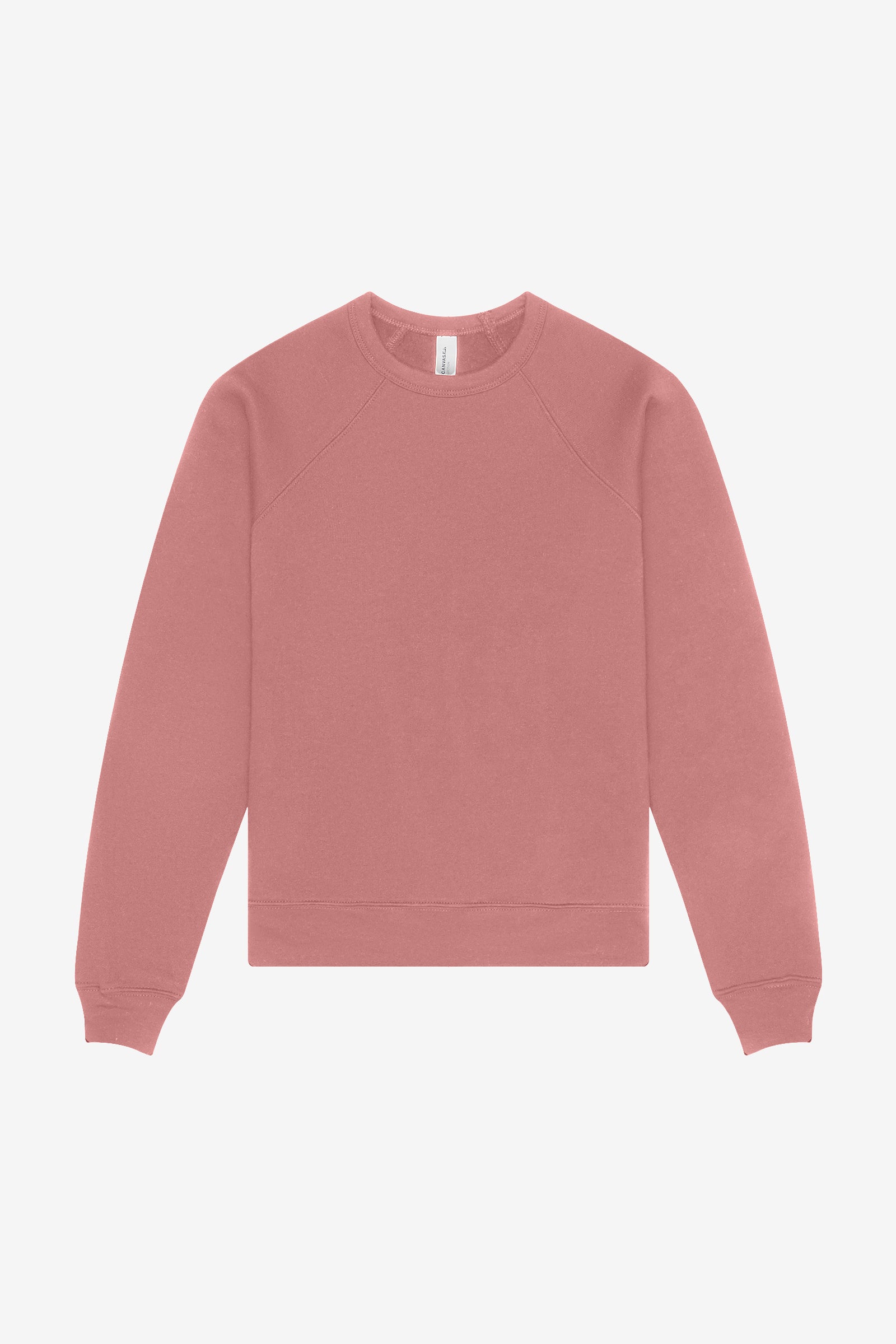 Bella+Canvas youth mauve poly-cotton fleece raglan sweatshirt.