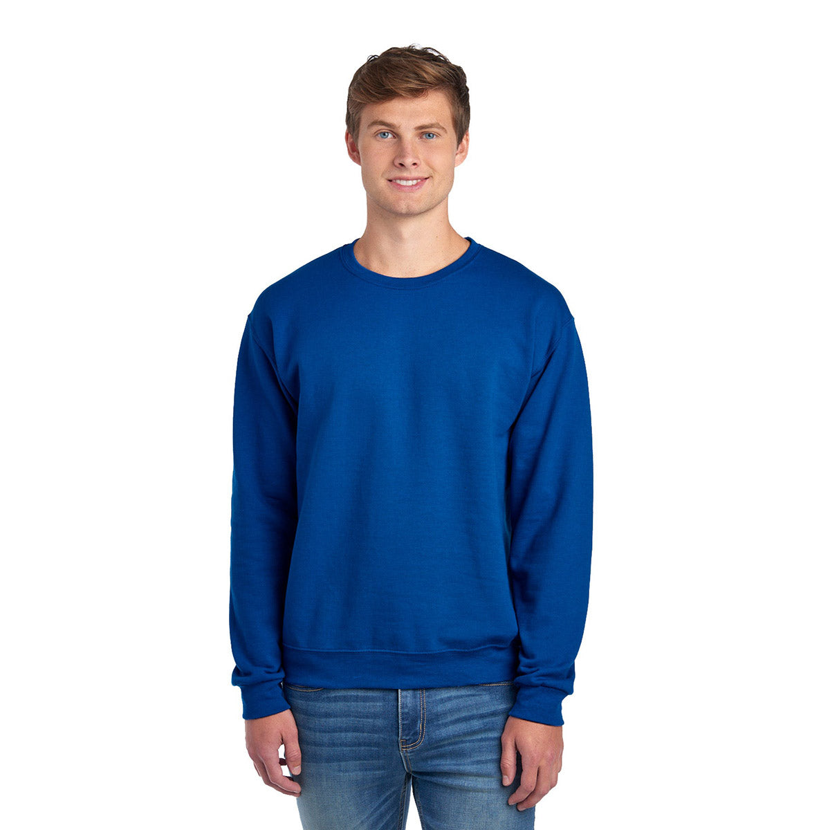 Man wearing a royal blue Jerzees NuBlend® Adult Sweatshirt.