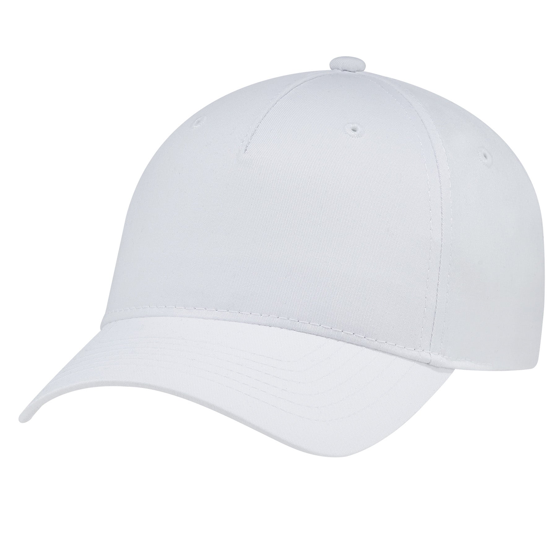 AJM 5 Panel Constructed Full-Fit-Five cap in white, featuring a solid color minimalist design.