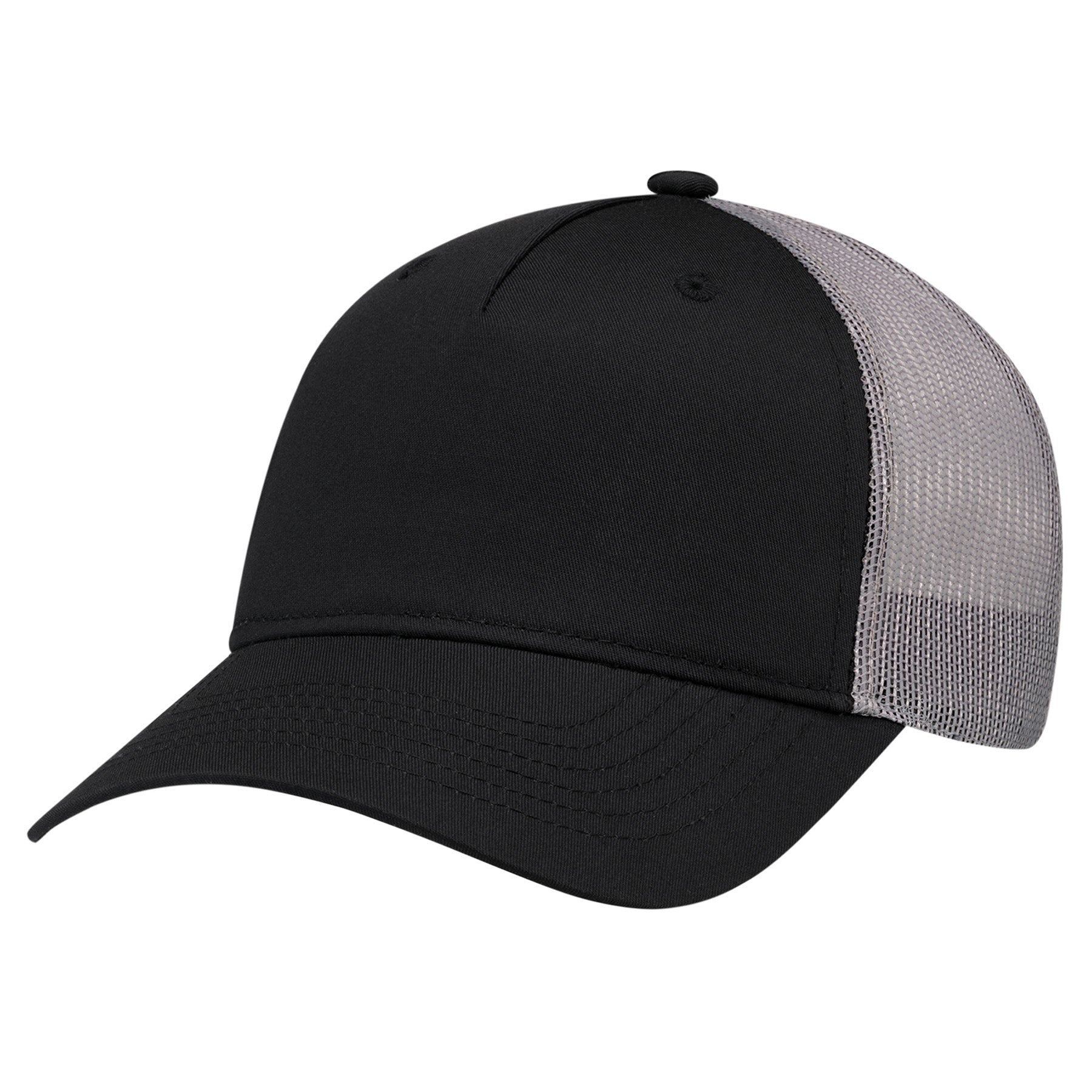 AJM 5-panel constructed mesh back hat in black and slate, featuring a full-fit design.