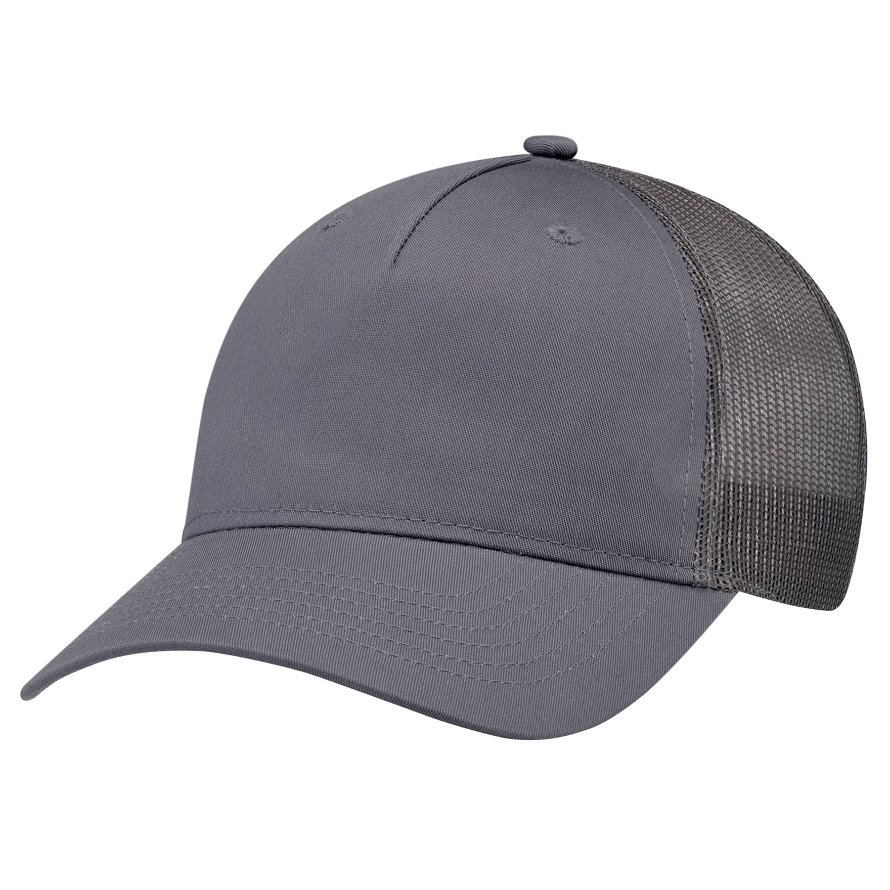 Charcoal AJM 5-panel constructed mesh back cap with a solid front panel and curved visor.