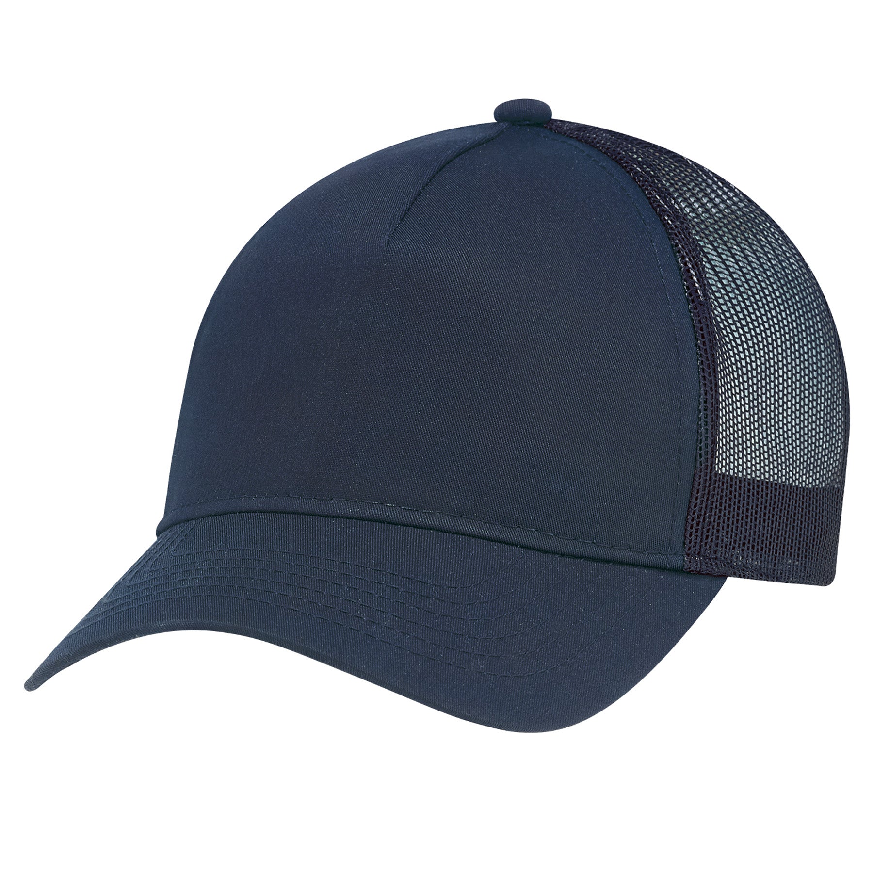 Navy AJM 5-panel constructed mesh-back hat for women.