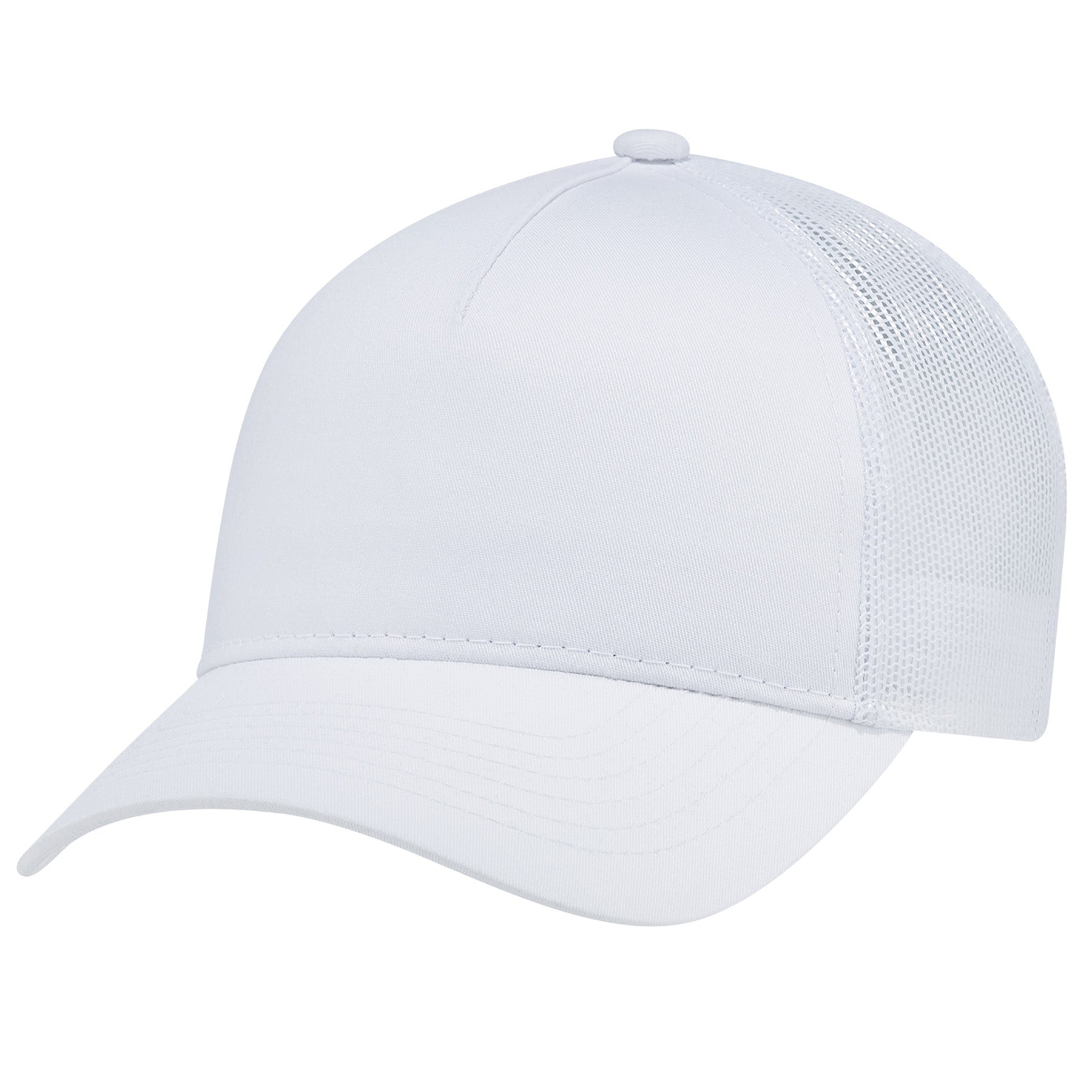 White AJM 5-panel constructed hat for women with a breathable mesh back and a solid front panel.