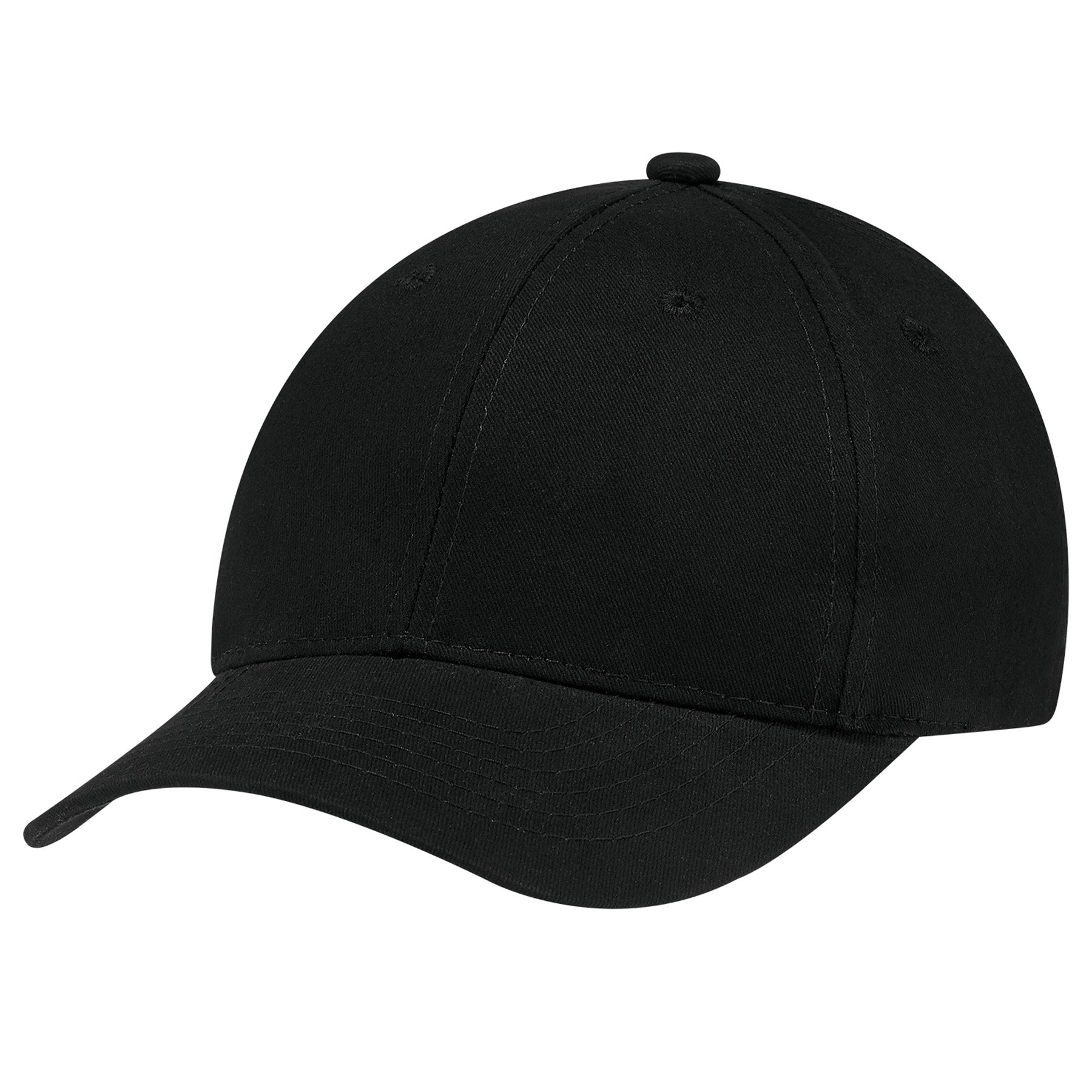 AJM Brushed Cotton Drill black 6-panel constructed contour baseball cap.