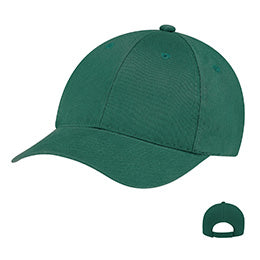 AJM Brushed Cotton Drill 6-panel constructed contour cap in forest green featuring a matching adjustable back strap.