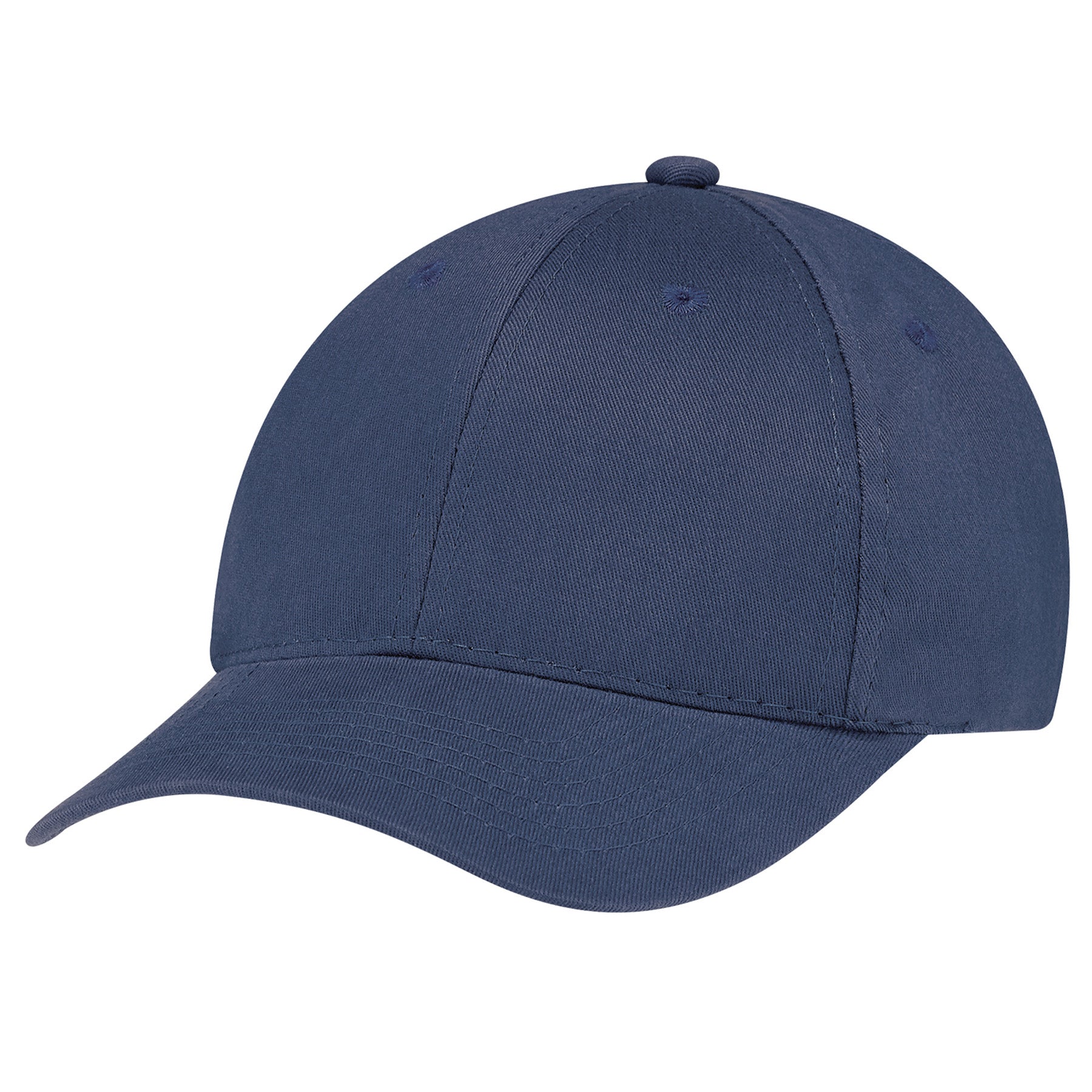 Navy AJM brushed cotton drill 6-panel constructed contour baseball cap.