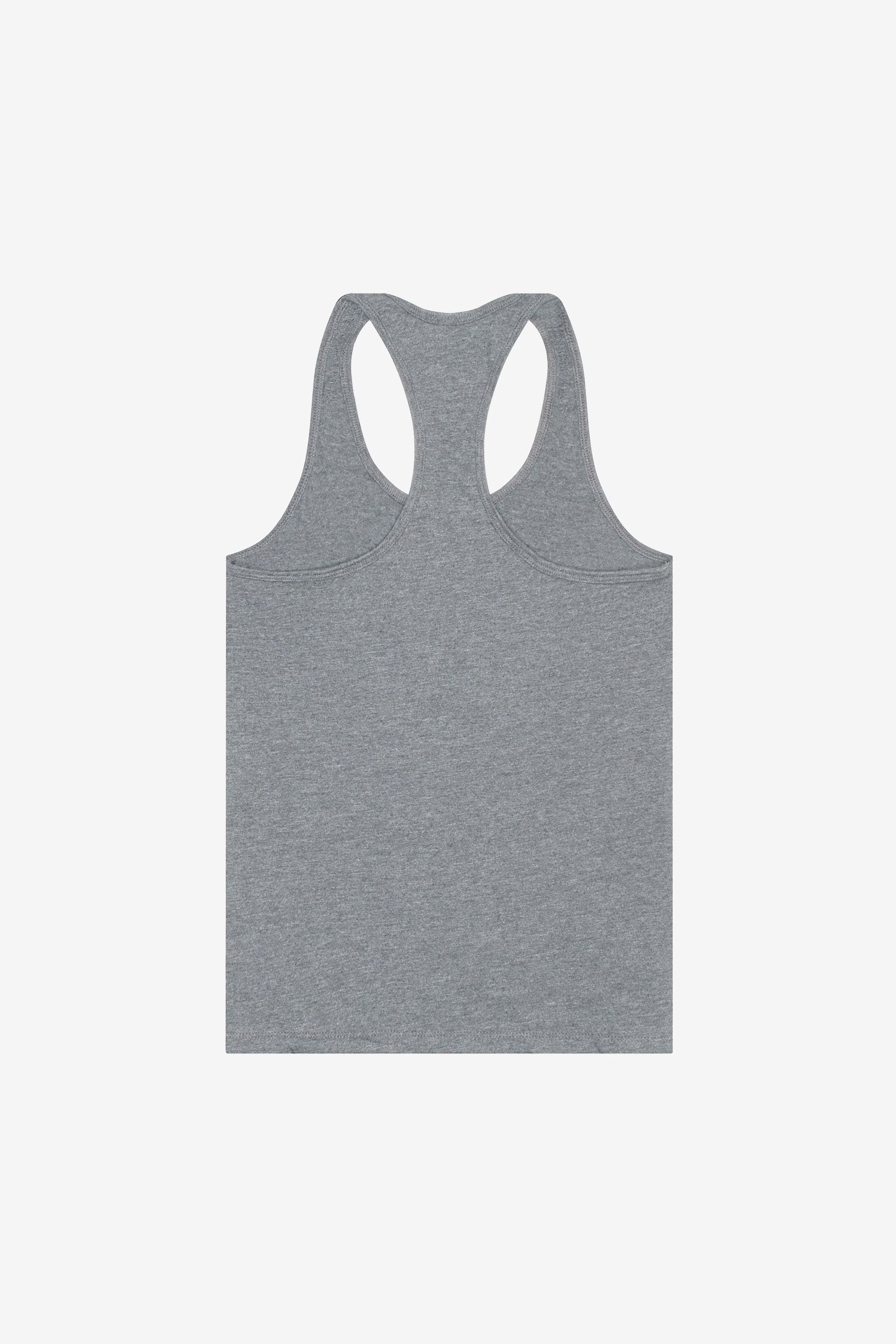 Back view of a Bella + Canvas Women's Jersey Racerback Tank in athletic heather gray.