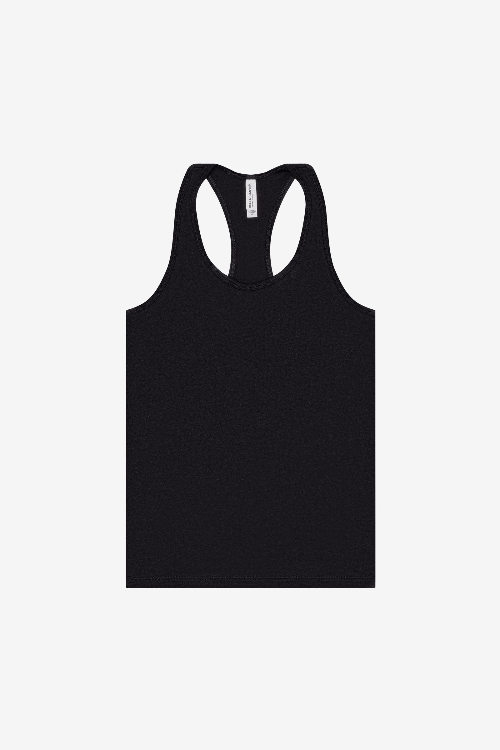 Bella + Canvas Women's Jersey Racerback Tank in black, featuring a sleeveless athletic design.