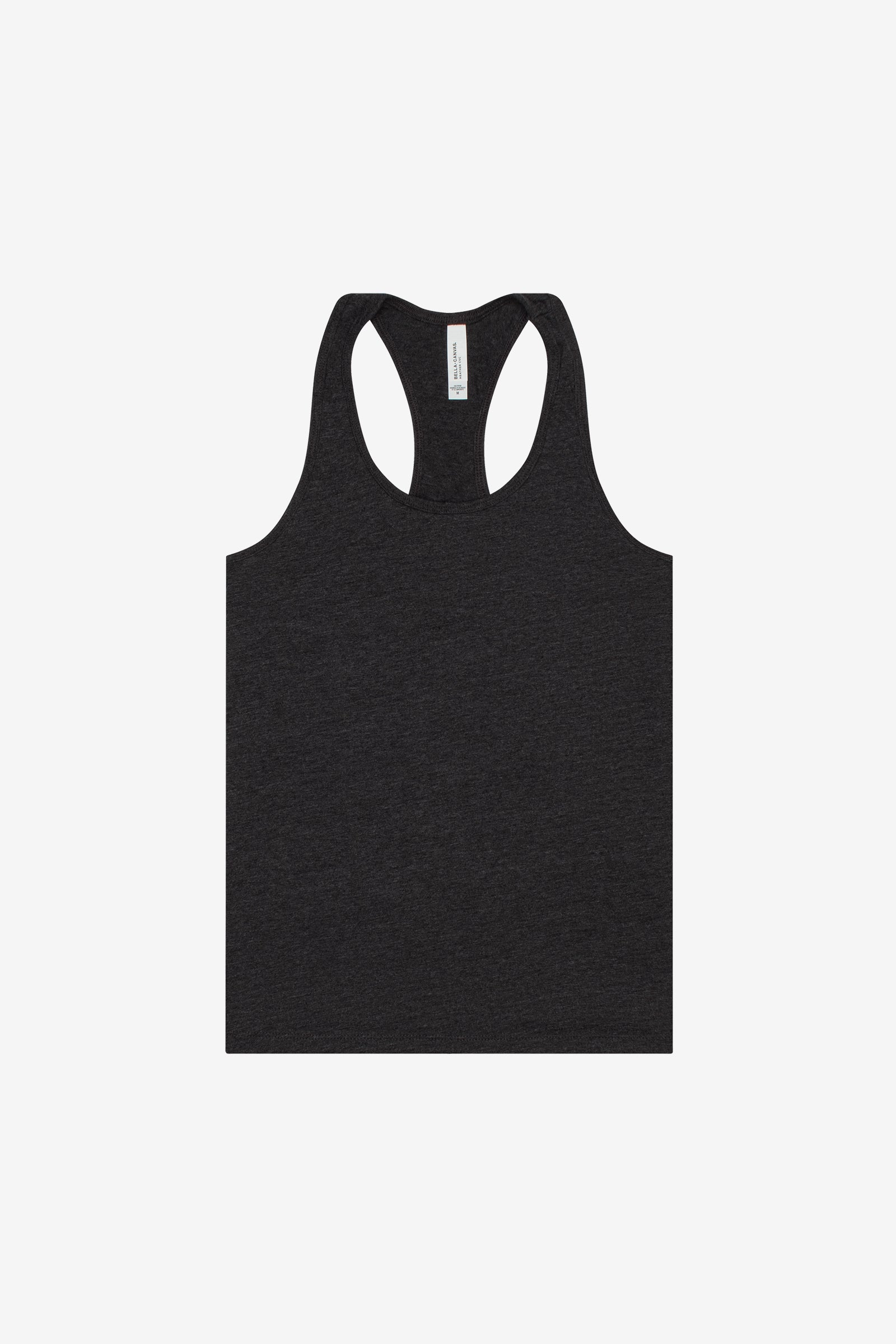 Bella + Canvas Women's Jersey Racerback Tank in Dark Grey Heather.