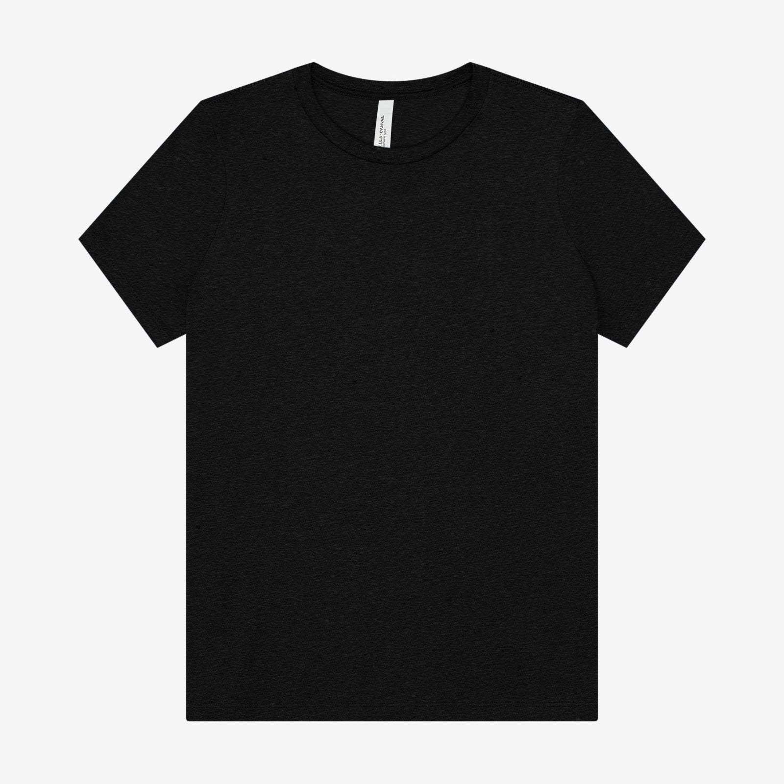 Bella+Canvas Women's Relaxed Heather CVC Short Sleeve Tee in black heather.
