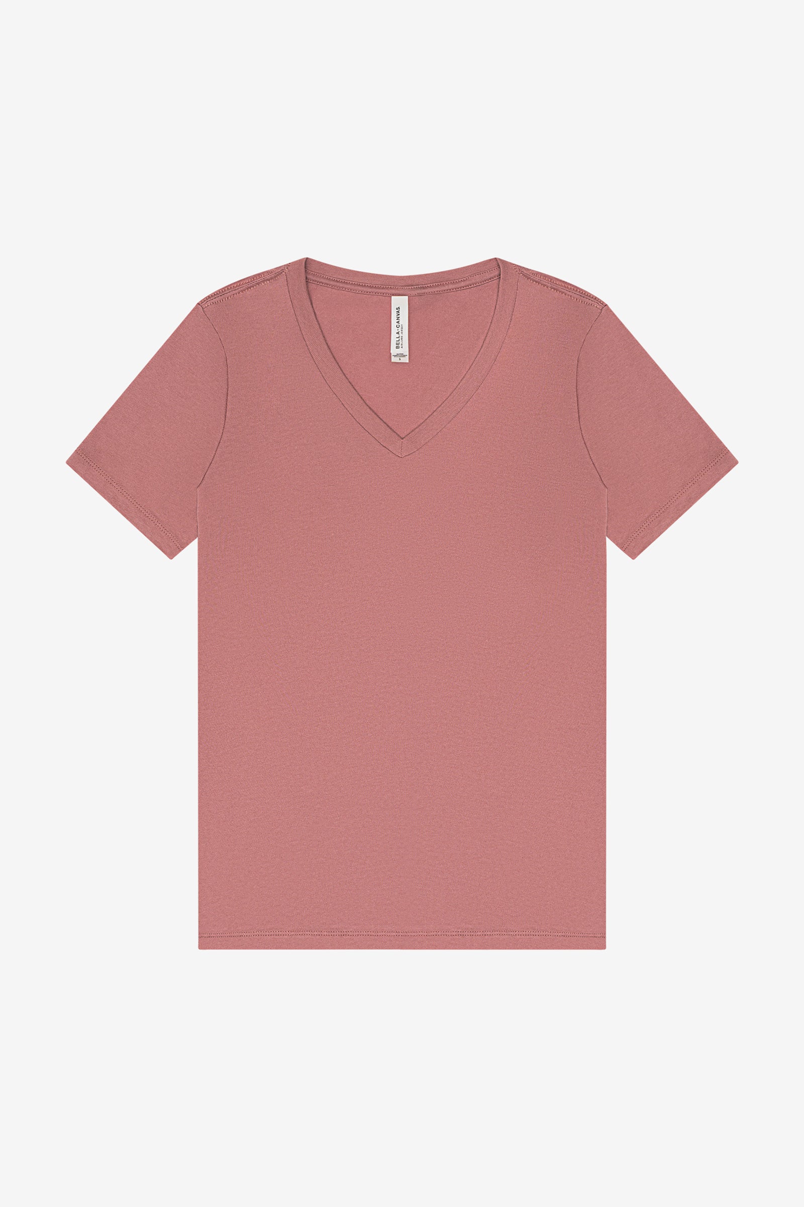 Bella+Canvas Women's Relaxed Jersey Short Sleeve V-Neck Tee in mauve.