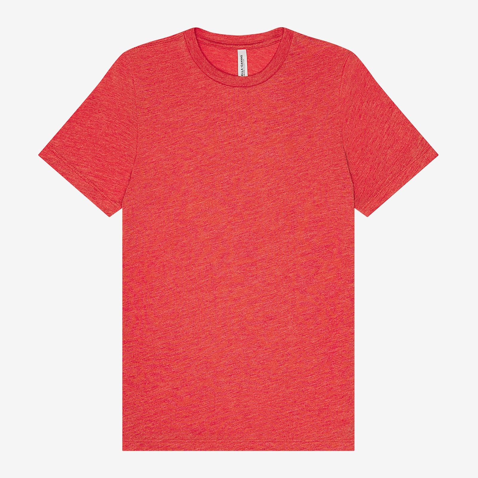 Bella+Canvas women's relaxed red triblend short sleeve t-shirt on a white background.