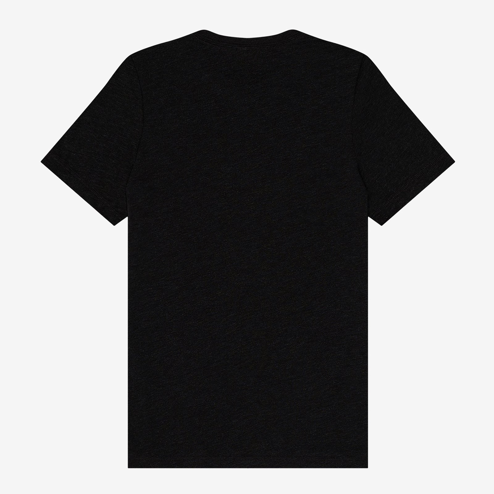 Back view of a Bella+Canvas Women's Relaxed Triblend Short Sleeve Tee in solid black triblend.
