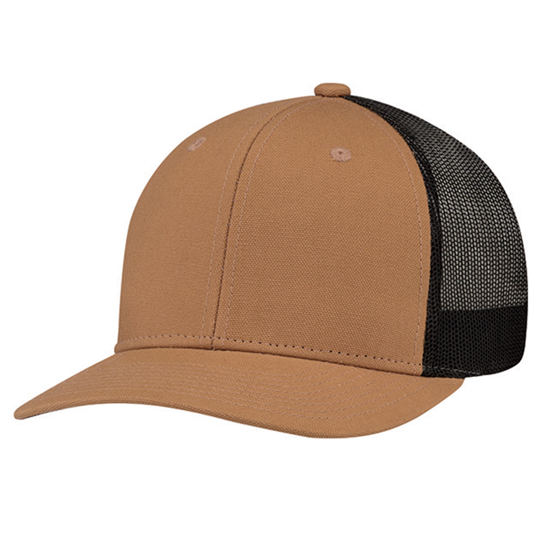 AJM Duck Canvas and Polyester Mesh 6-panel pro-round baseball cap in Duck Brown and Black.