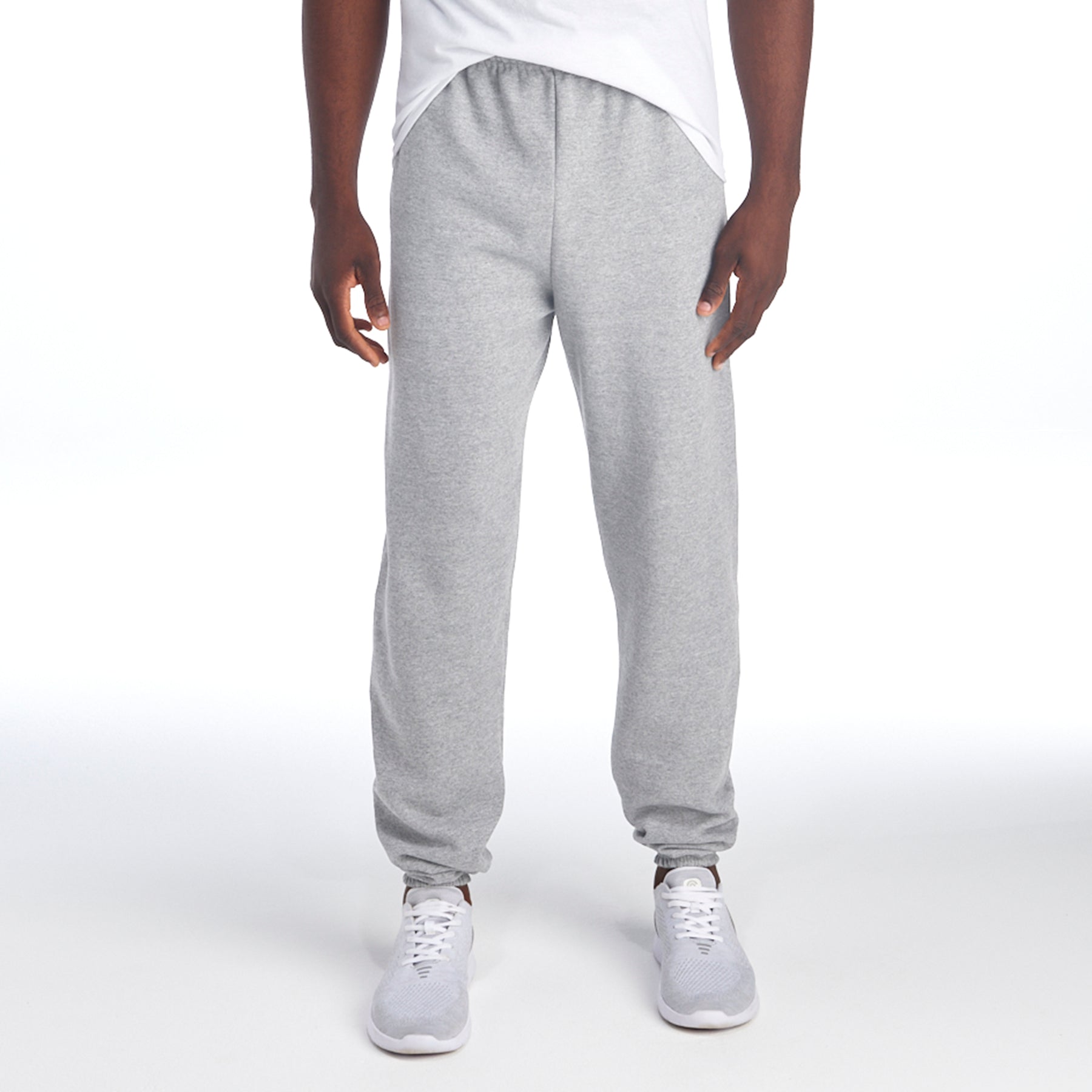 Jerzees NuBlend Adult Sweatpants in oxford gray, worn by a model against a white background.
