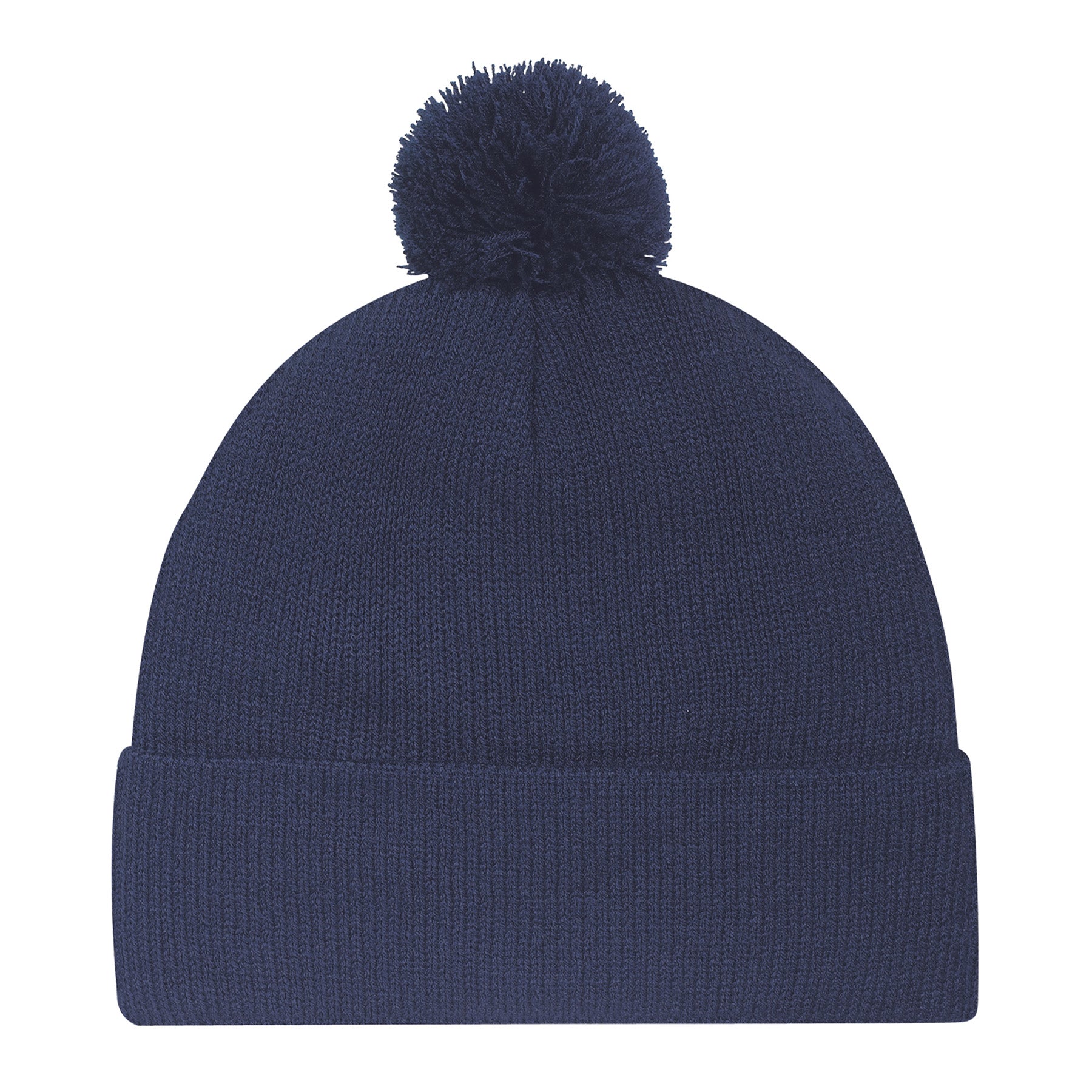 Navy AJM Acrylic Pom Pom Cuff Toque with a classic knit design and matching pom-pom top.