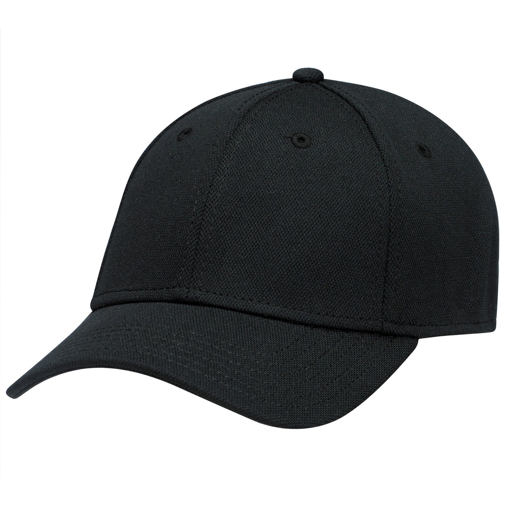 AJM Deluxe Polyester 6-panel constructed contour baseball cap in black.