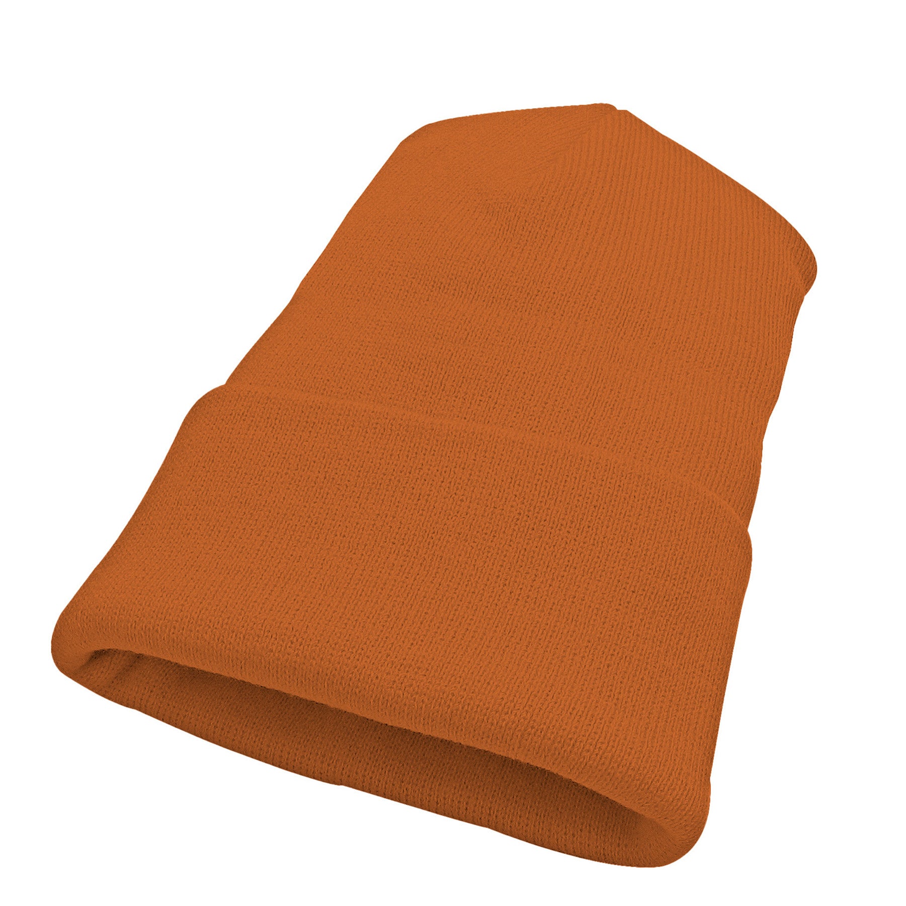 KNP acrylic knit winter toque in burnt orange against a white background.