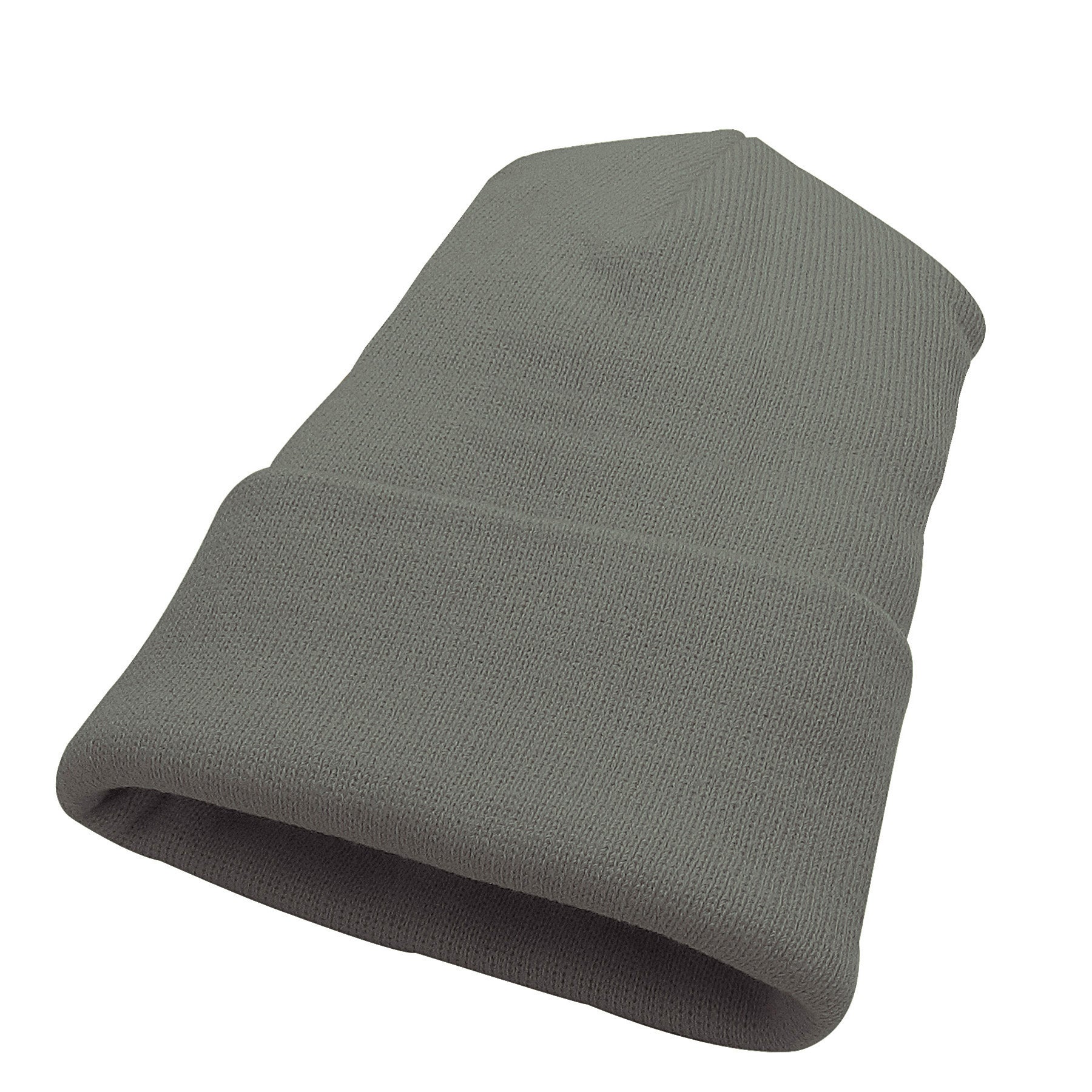 Grey KNP Acrylic Knit Winter Toque hat isolated on a white background.