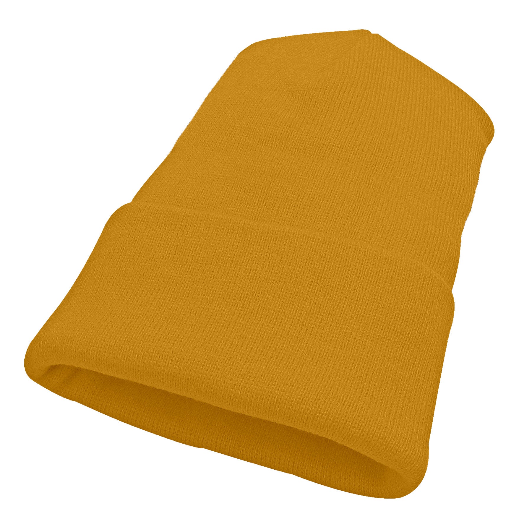 KNP Acrylic Knit Winter Toque in mustard yellow, shown from a side angle.