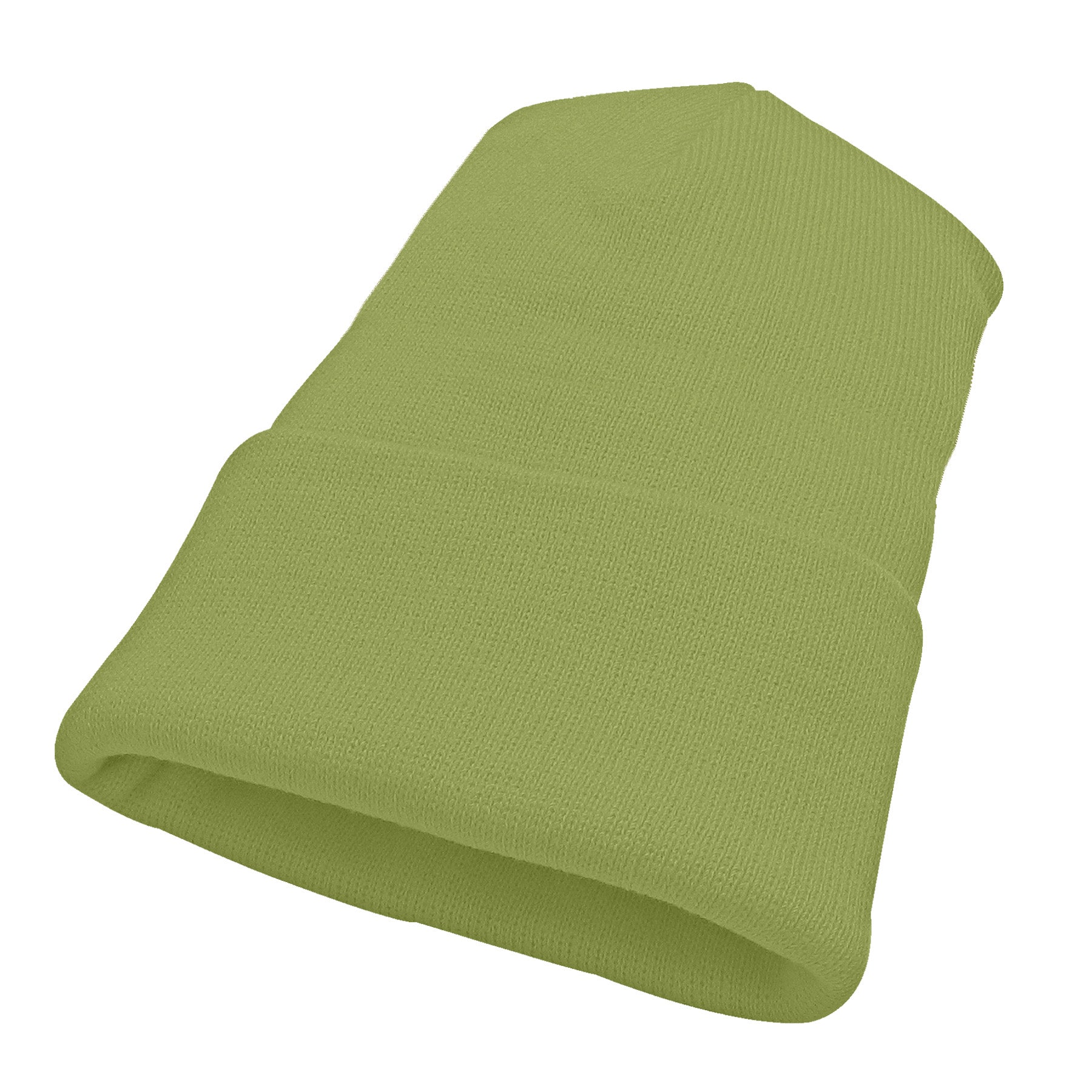 KNP Acrylic Knit Winter Toque in pear green shown at an angle.