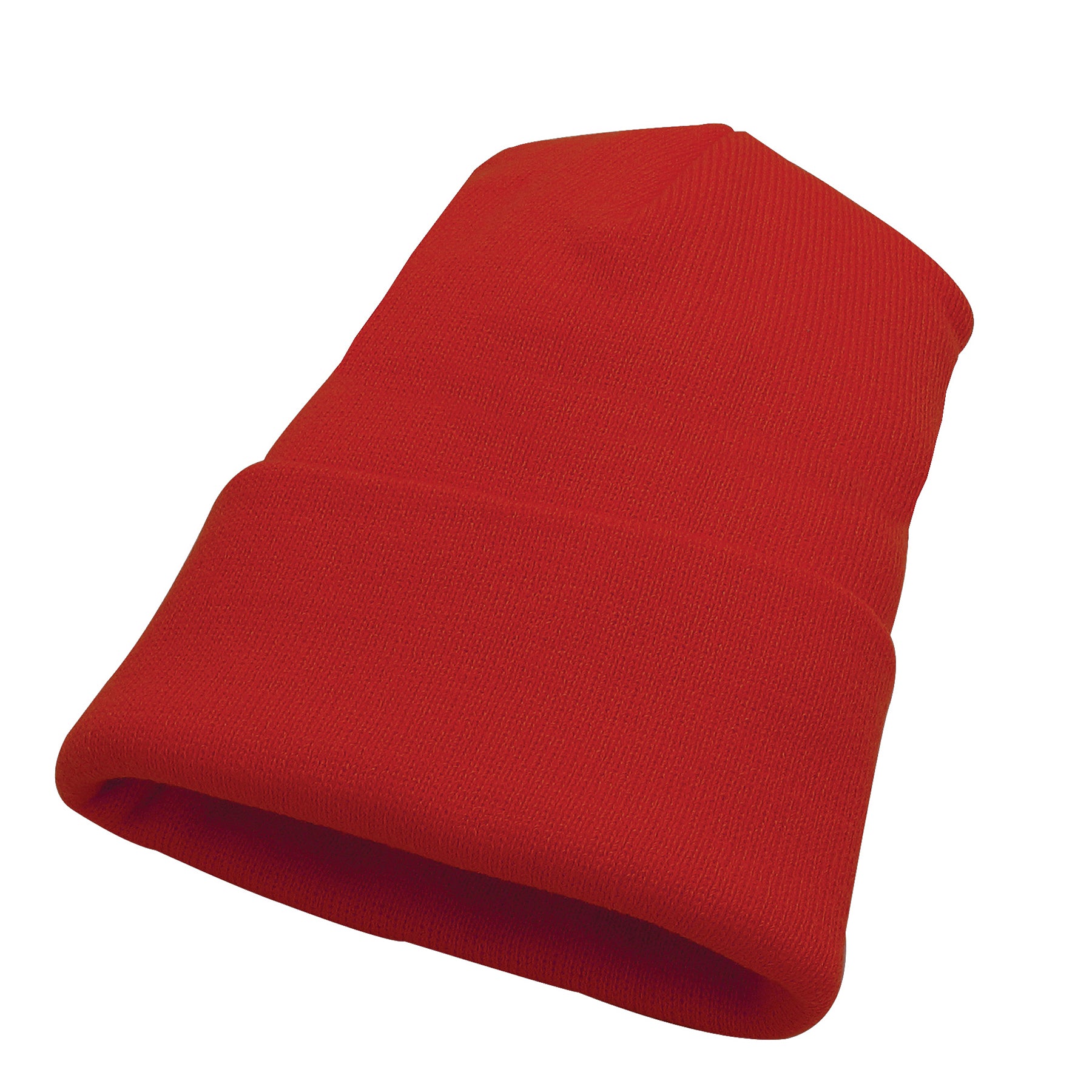 Red KNP Acrylic Knit Winter Toque hat shown against a plain white background.