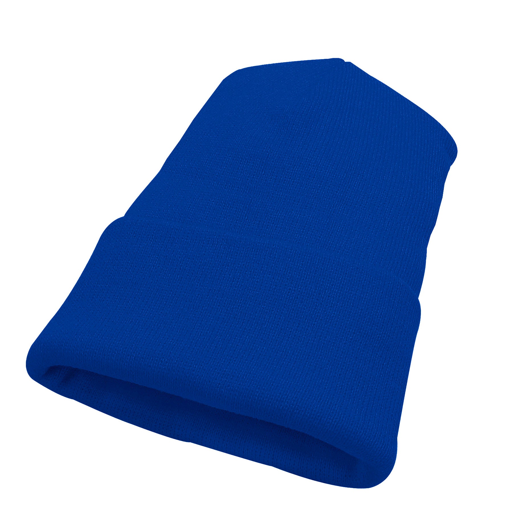 Royal blue KNP Acrylic Knit Winter Toque beanie viewed from a side angle.