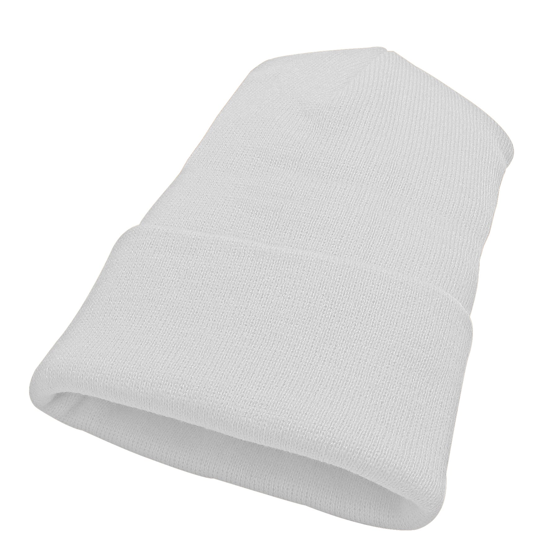 White KNP Acrylic Knit Winter Toque beanie shown at an angle on a white background.
